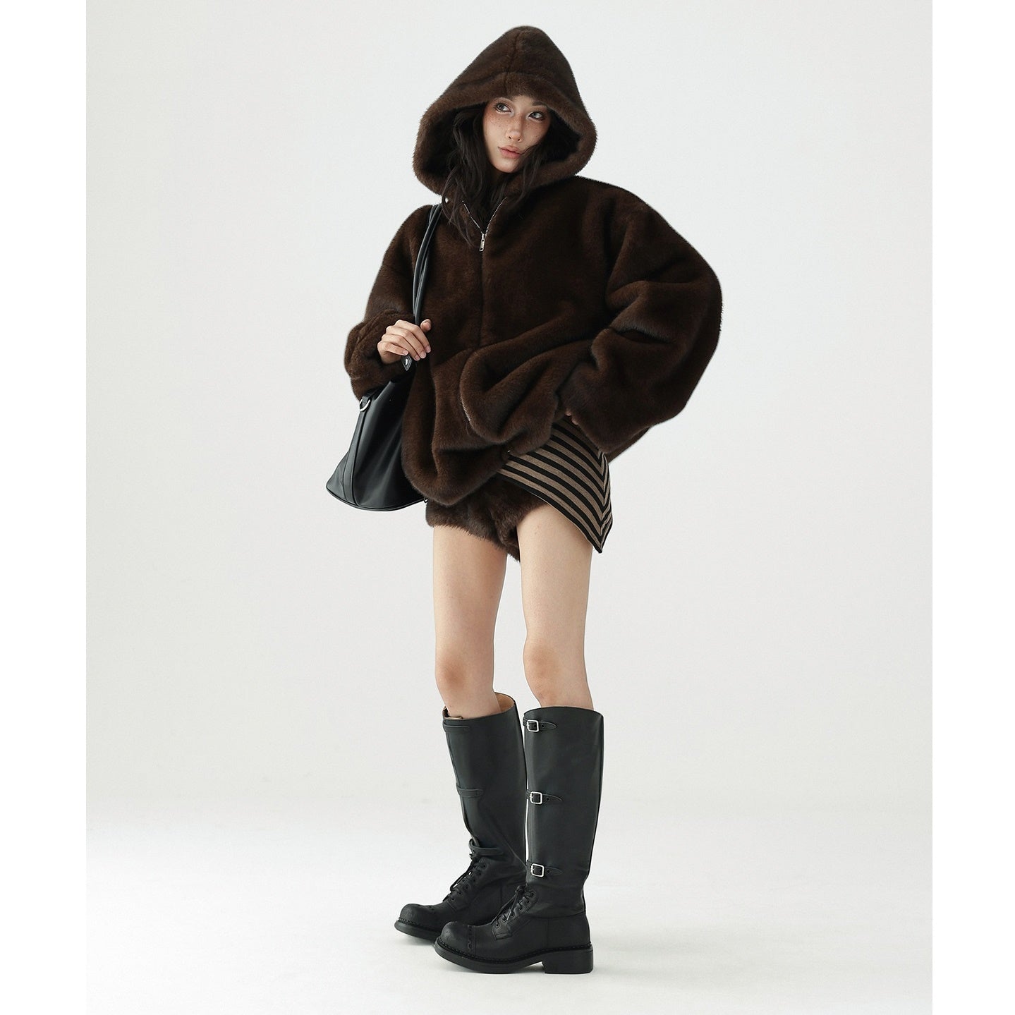 Plush Eco-Fur Hooded Blouson AC7098