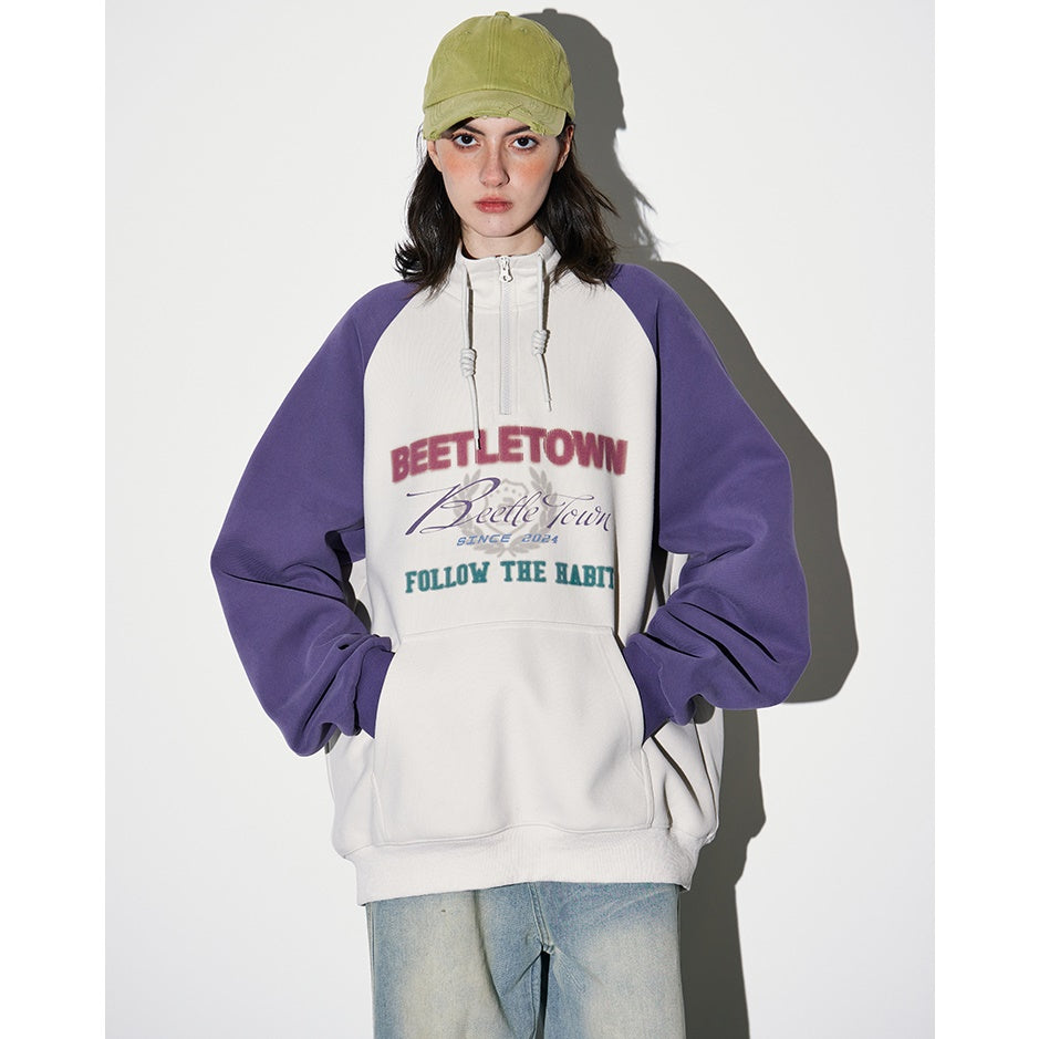 HALF-ZIP COLOR BLOCK RAGLAN SLEEVE SWEAT BT7001