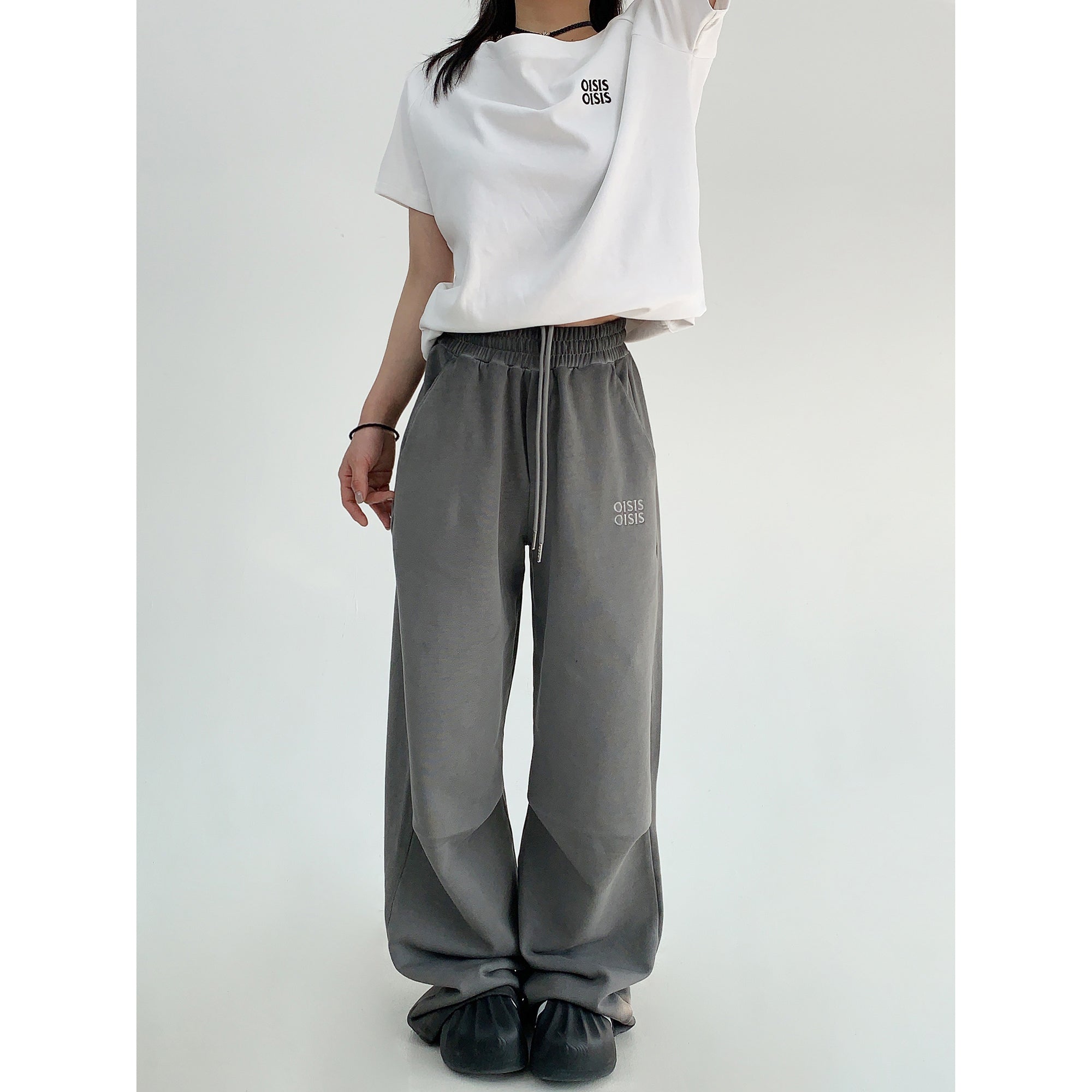 Distressed Embroidery Straigh Sweat Pants MW9849