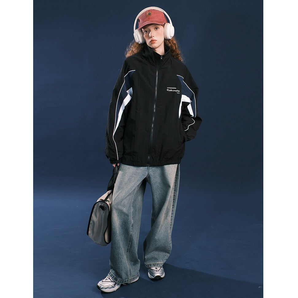 Contrasting Panel Retro Sports Zip Jacket BT7027