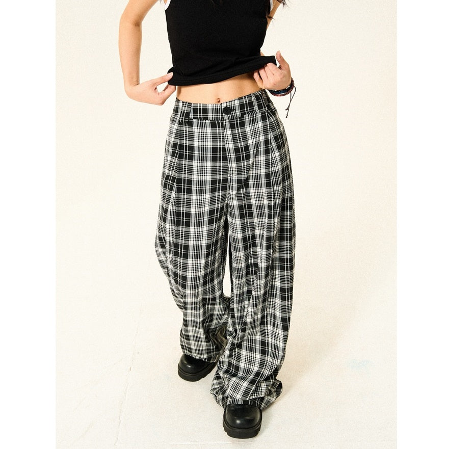 Monotone Plaid Low-waisted Wide-leg Pants YS7009