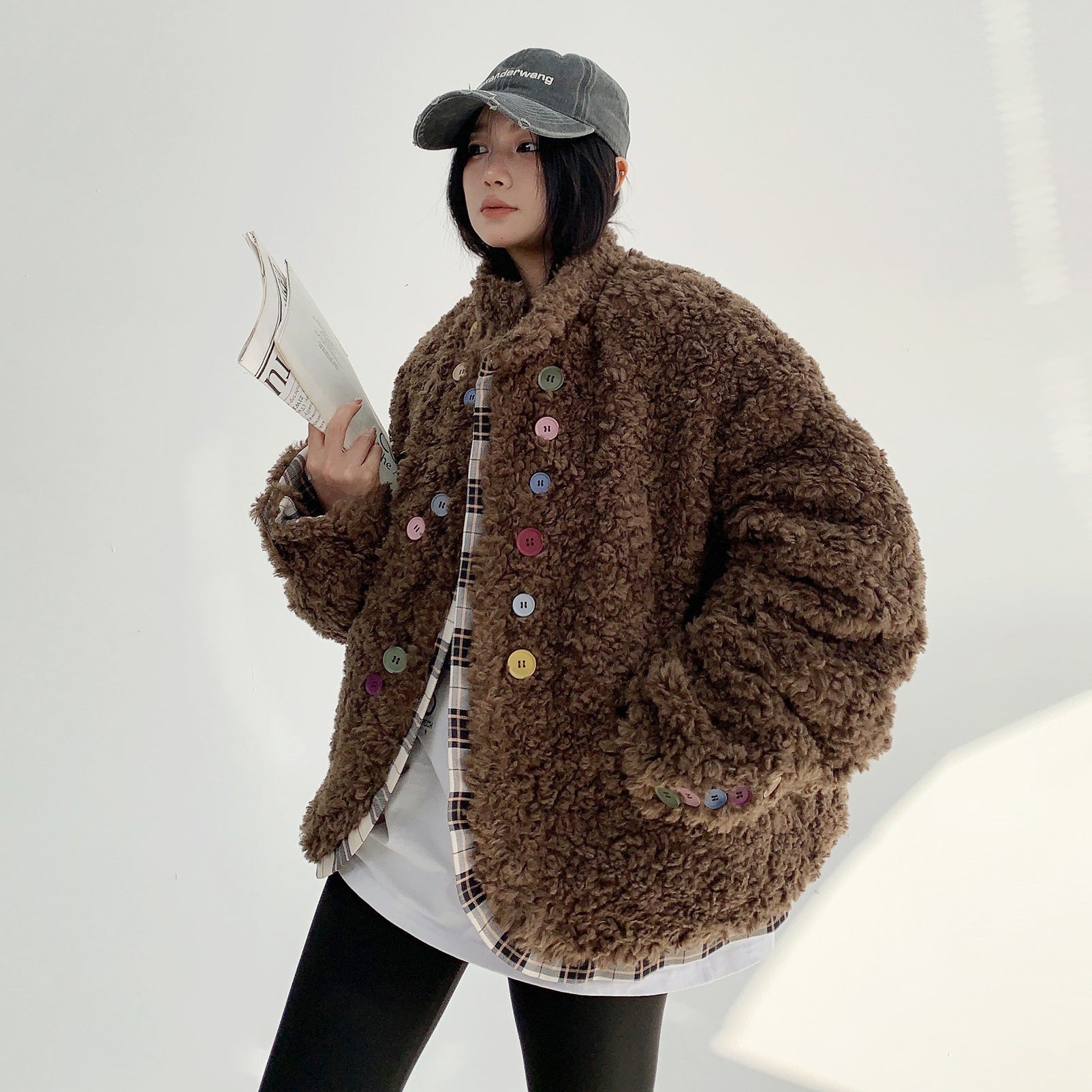 Poodle Fur Colorful Button Down Jacket MW9775