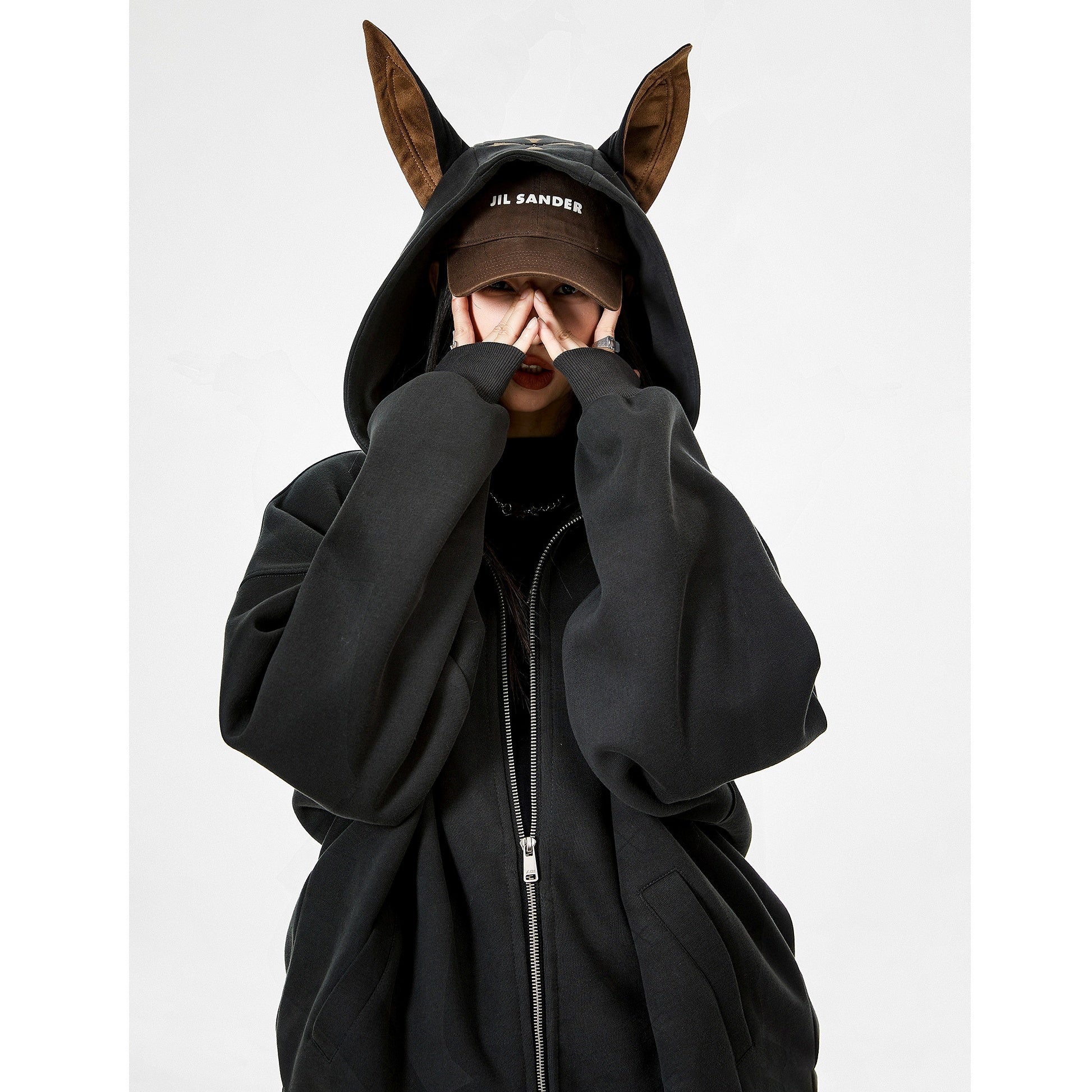 Doberman Ear Hooded ZIP-Up Sweat IC9004