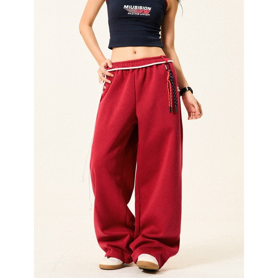 Braided Rope Loose Straight Sweatpants YS014