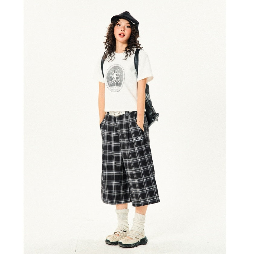 Retro Contrast Plaid Casual Cropped Pants YS7001