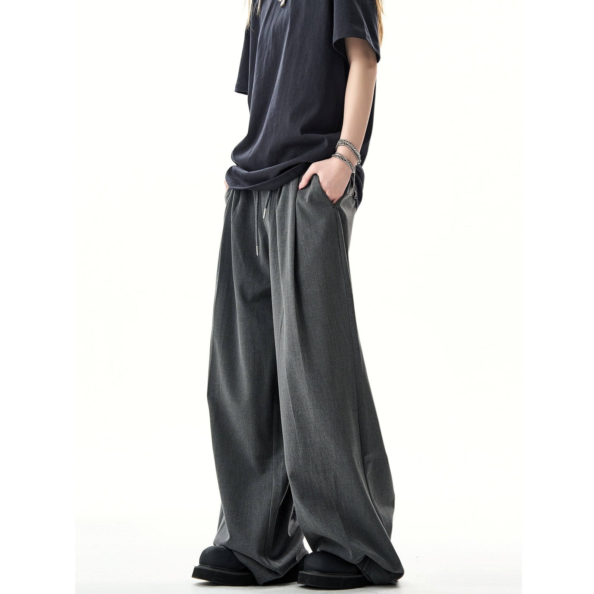 Relaxed Waist Tuck Wide-leg Straight Pants HG7135