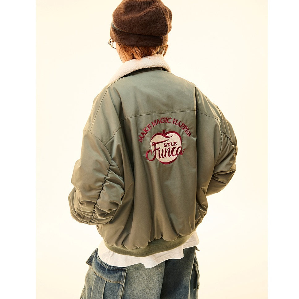 Boa Lapel Appliqué Patch Padded Jacket MW9704