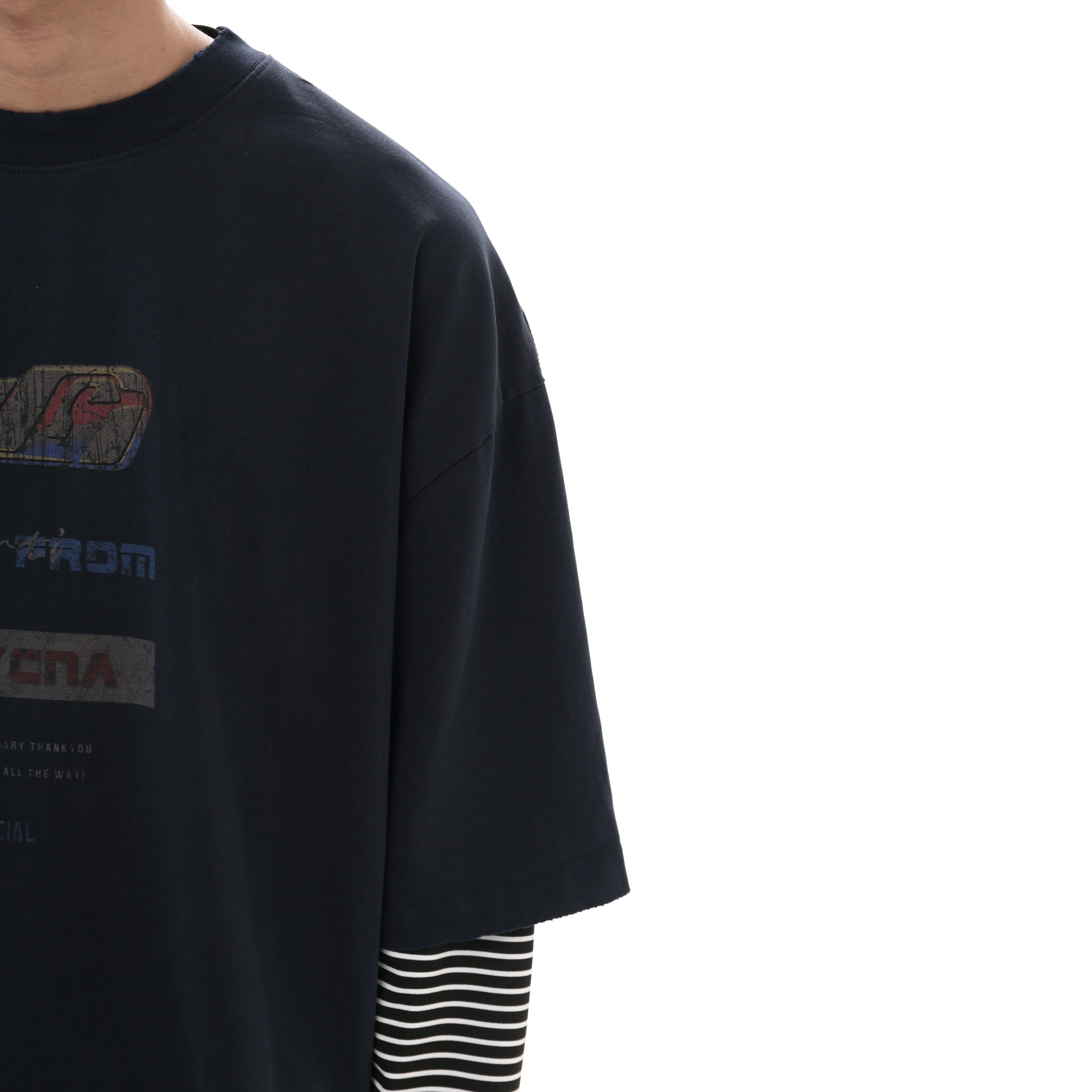 Retro Distressed Print Loose T-Shirt GB7018