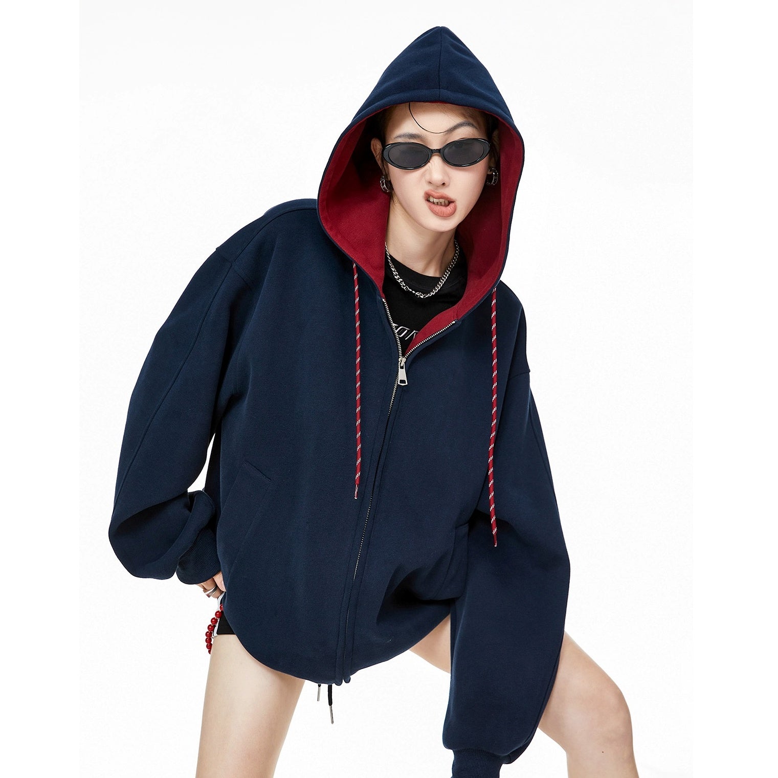 Contrast Color Hooded Sweat Jacket IC9008