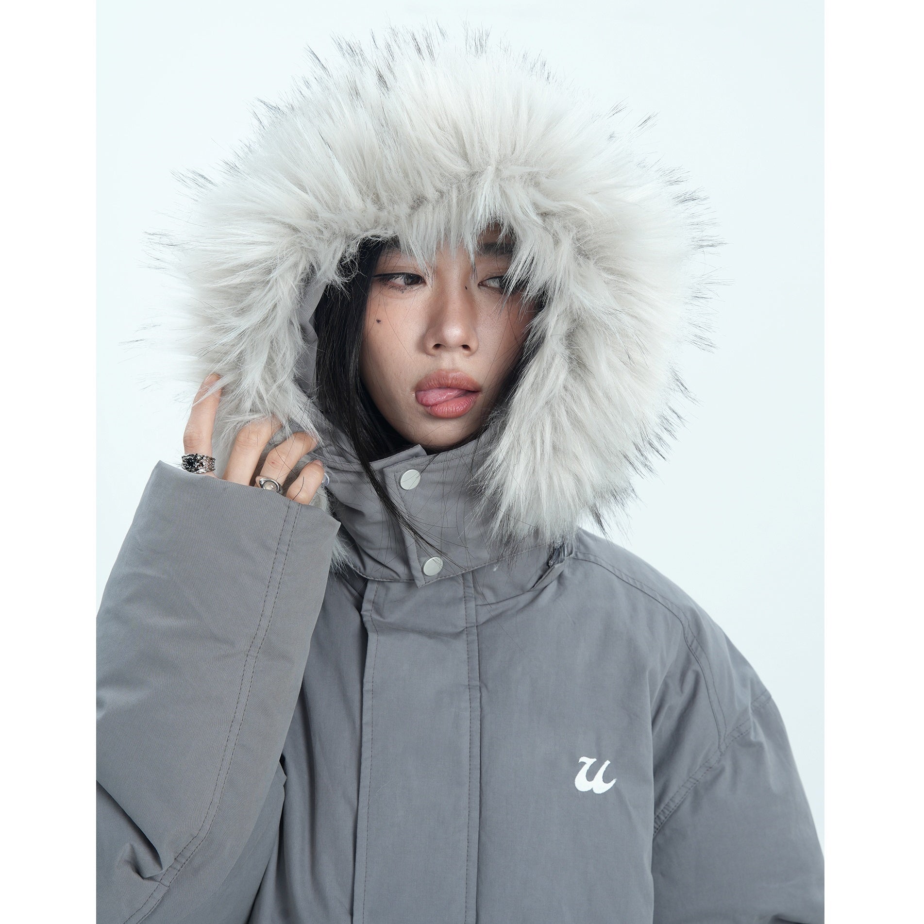 Fur Collar Simple Hooded Padded Jacket MW9670