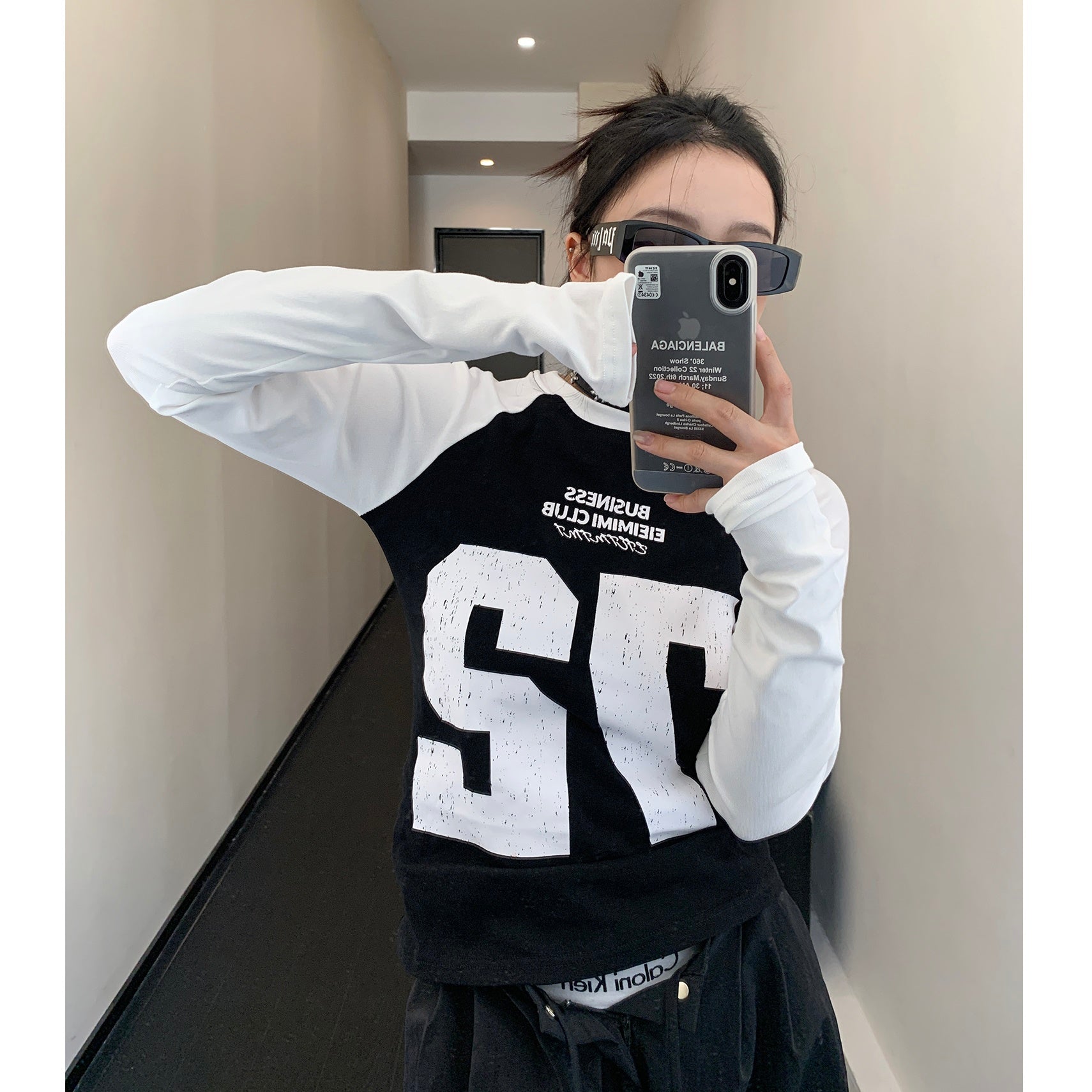 Slim Contrast Letter Long-sleeved T-shirt MW9303