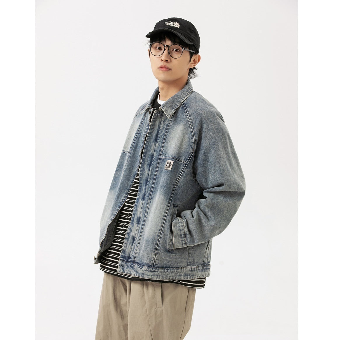 Vintage Washed Double-breasted Zip Denim Jacket MW9580