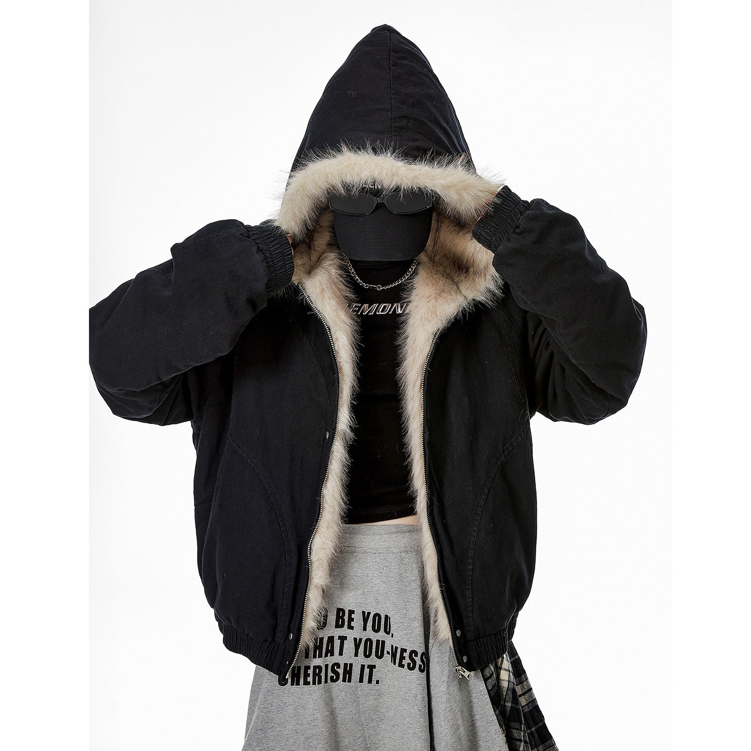 Fur Stitch Loose Hooded Quilting Jacket MW9668