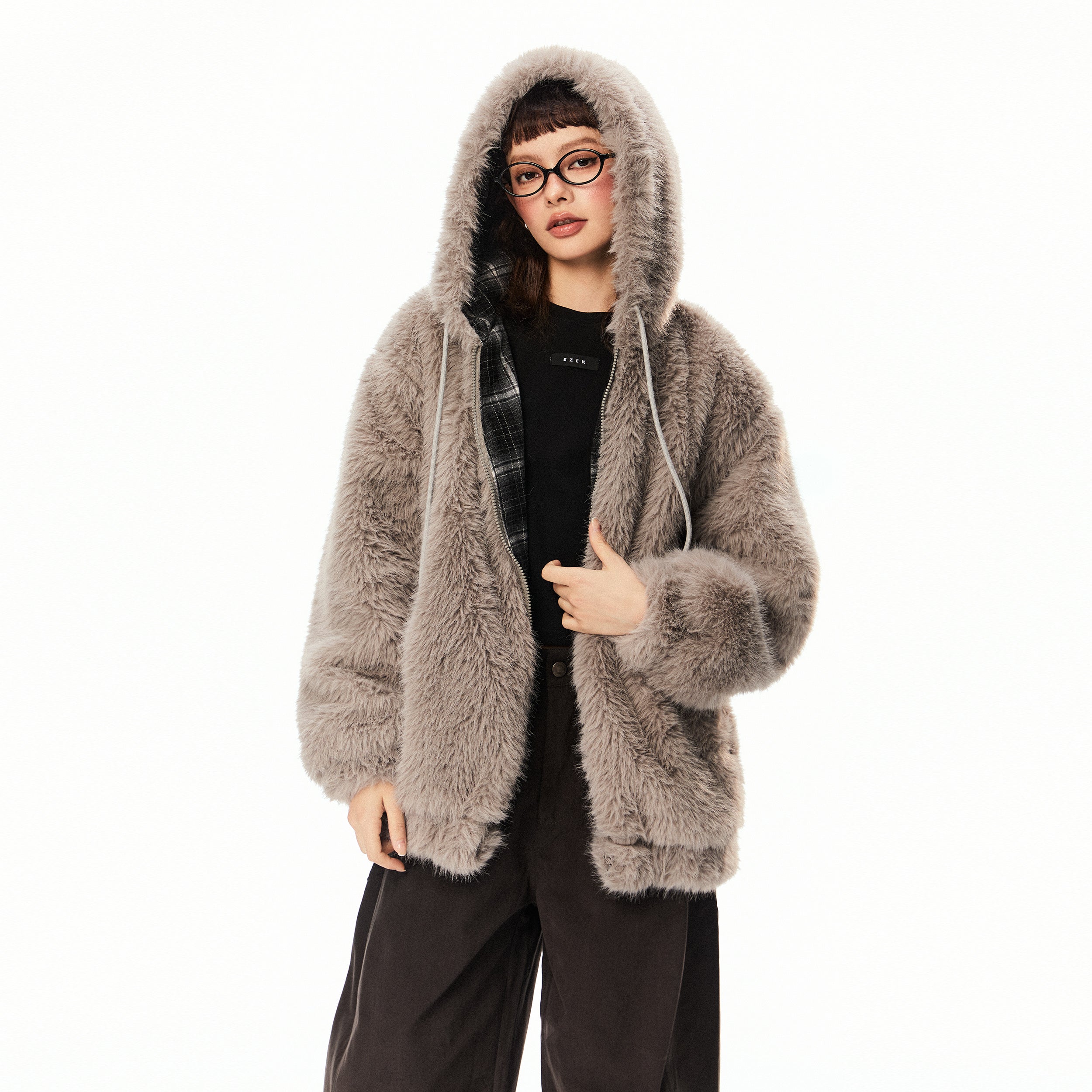 Plush Fake Fur Hooded Jacket EZ230