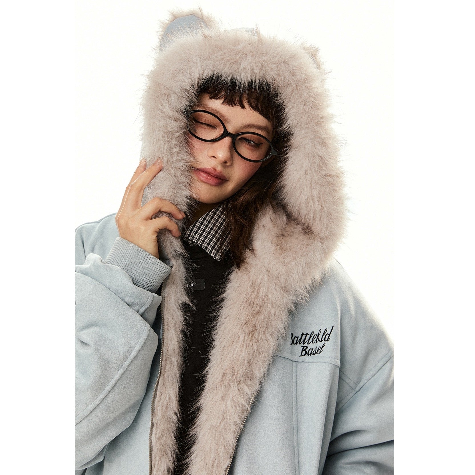 Fur Stitch Cat Ears Hooded Jacket EZ224