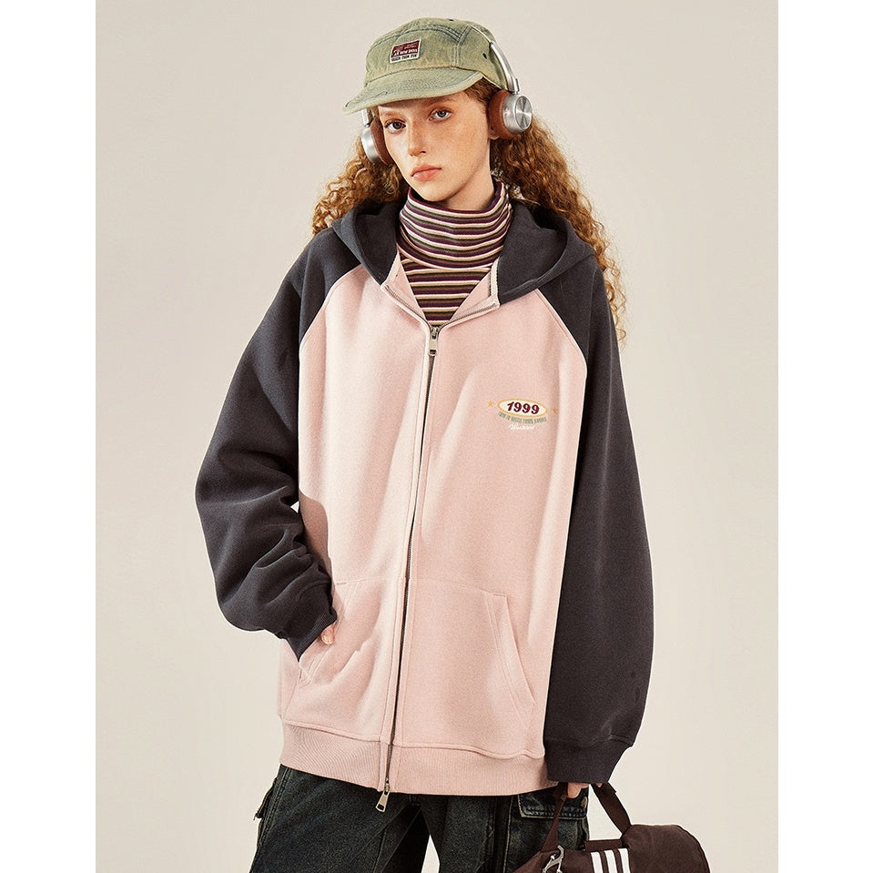 Contrasting Color Hooded Jacket BT7035