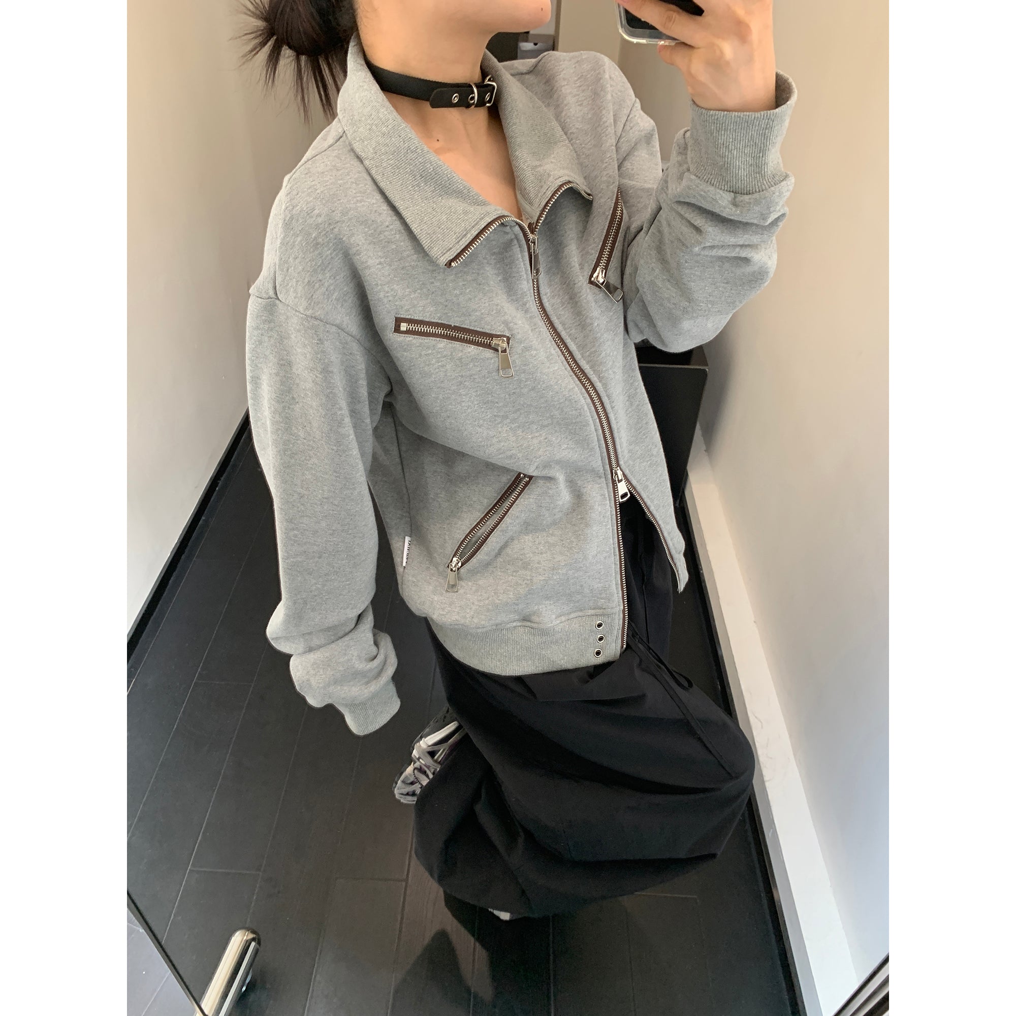 Stand Collar Short Zipper Sweat Jacket MW9468