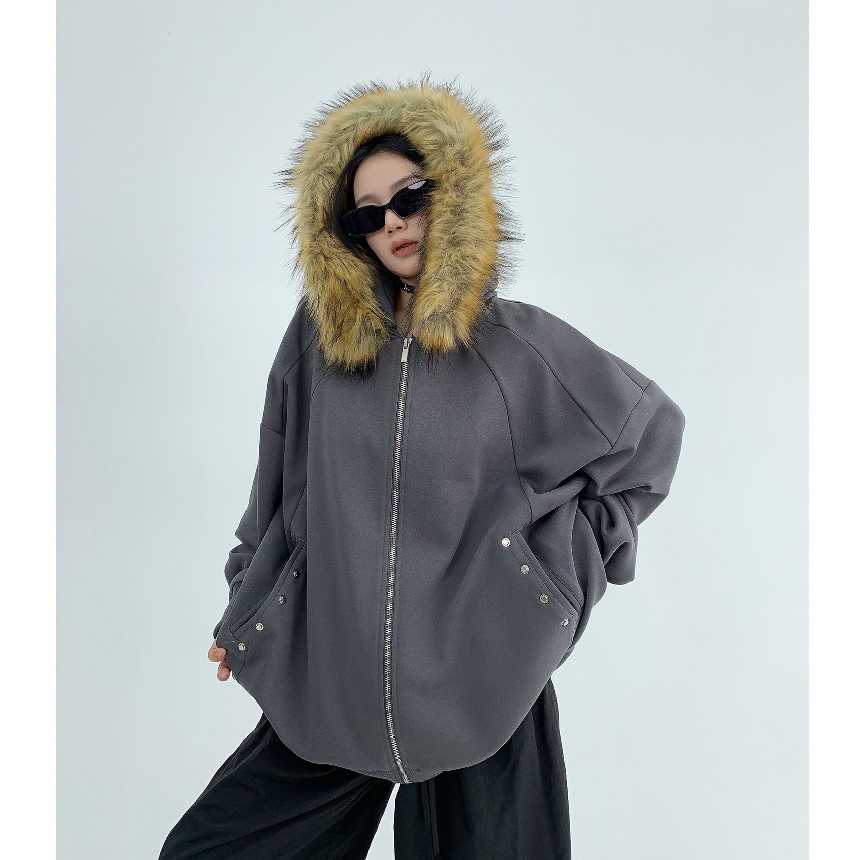 Removable Big Fur Collar Hooded Sweat Parka MW9461