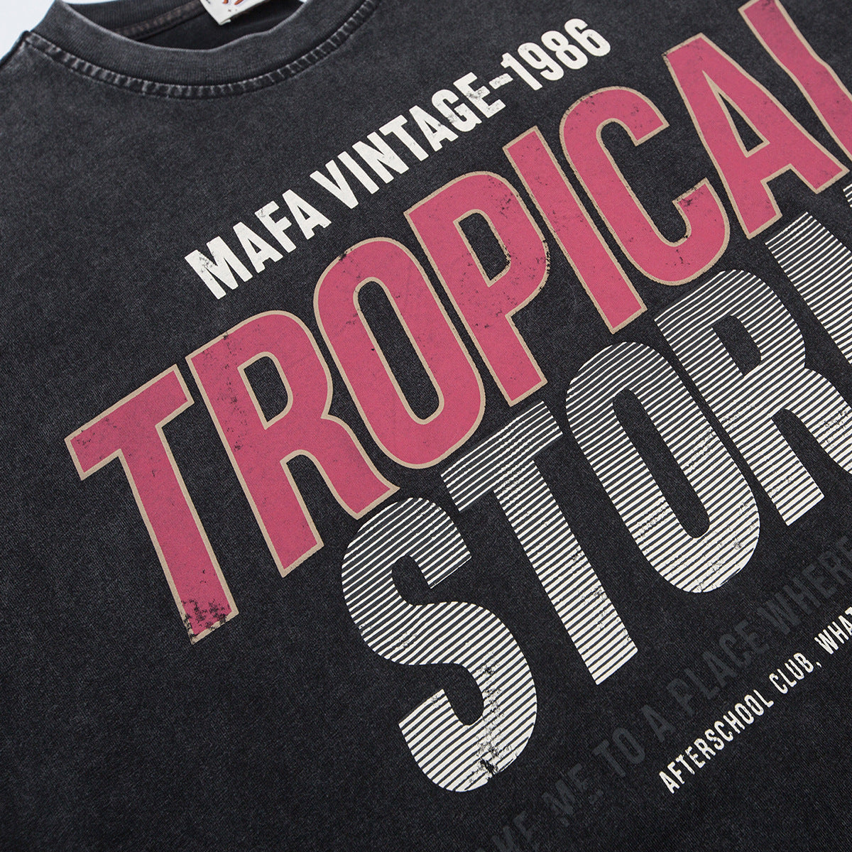 Washed Letter Print Over Size T-shirt MW10372