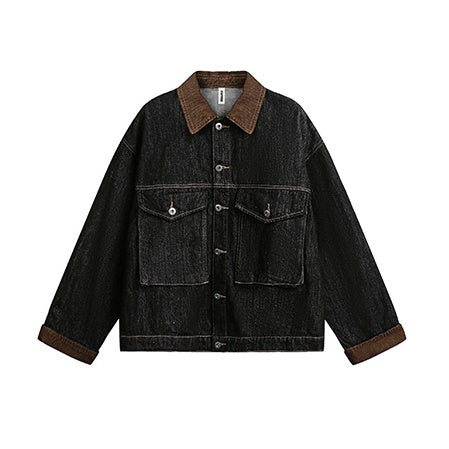 Corduroy Collar Work Denim Jacket EZ226