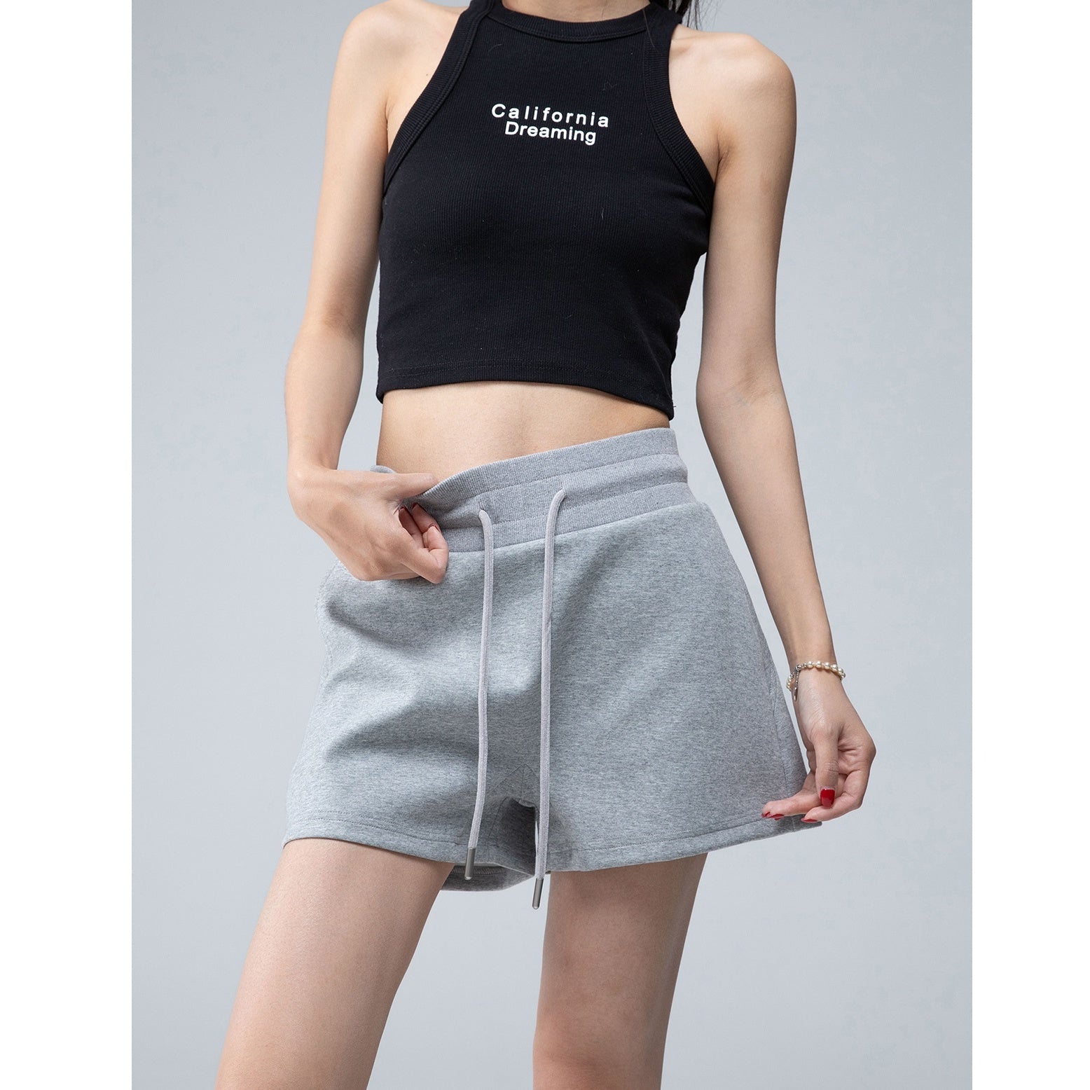 Drawstring High Waist Sweat Short Pants IC9037