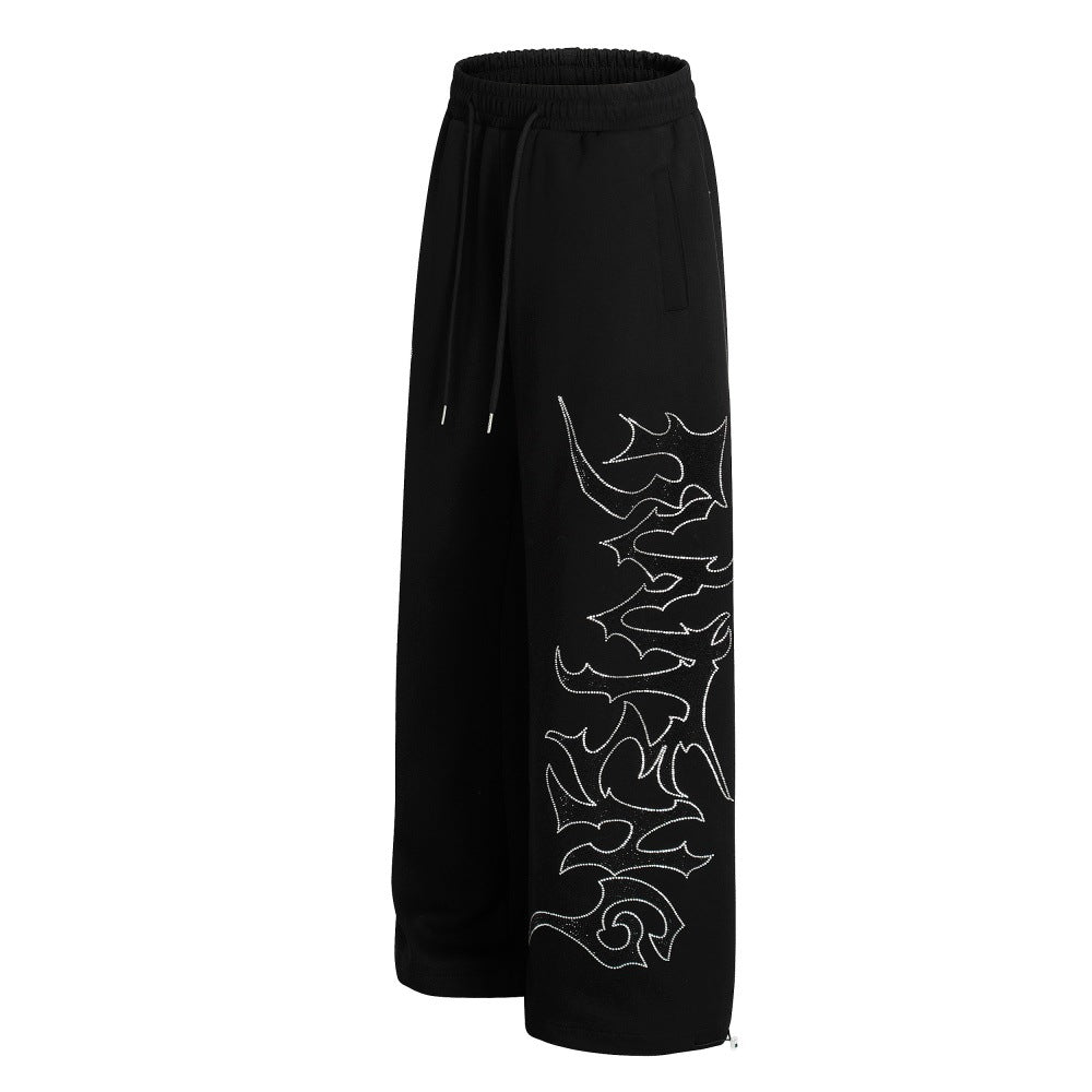 Rhinestone Letter Loose Wide-leg Sweat Pants MW10329
