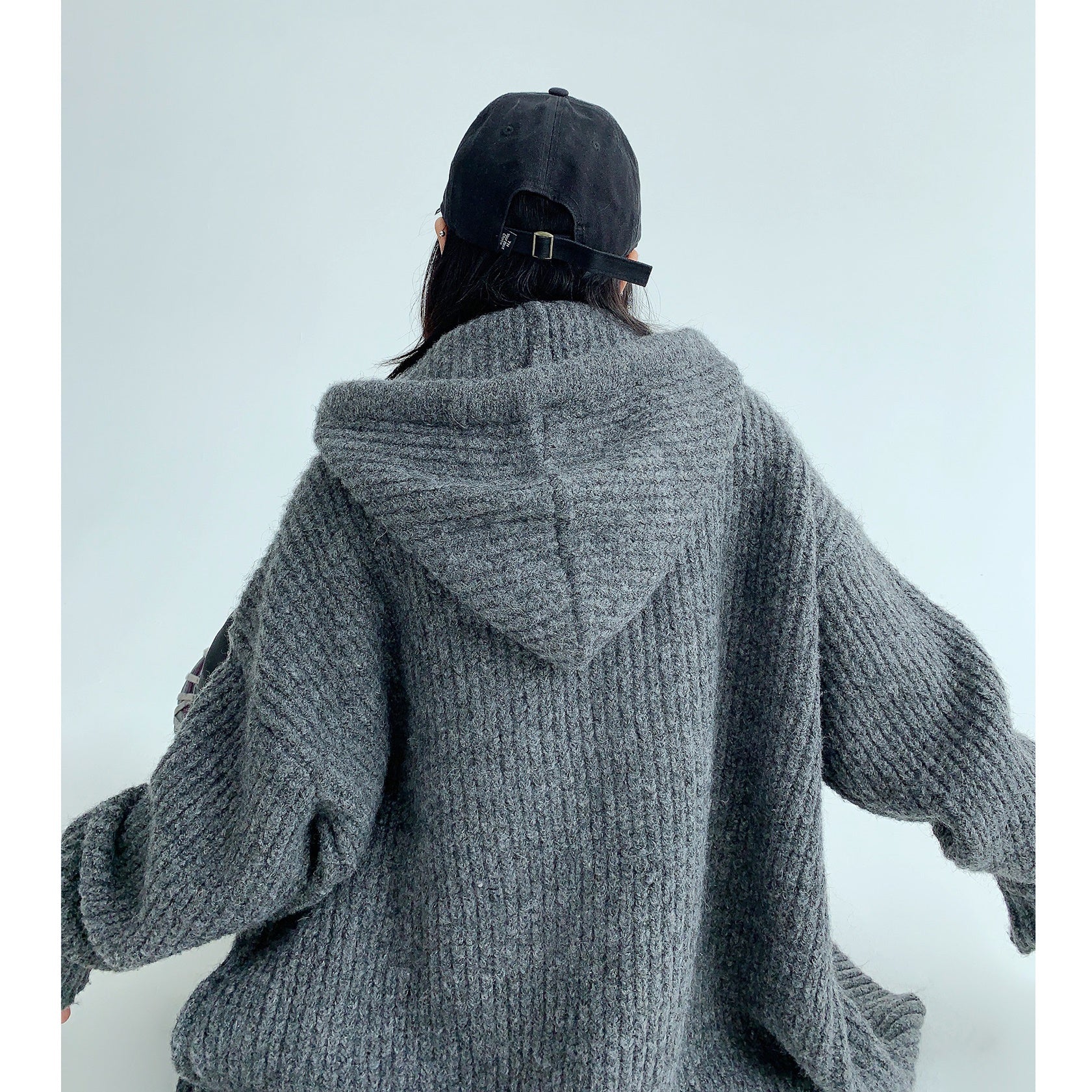 Heavy Industry Coarse Needle Hooded Knitted Jacket MW9512