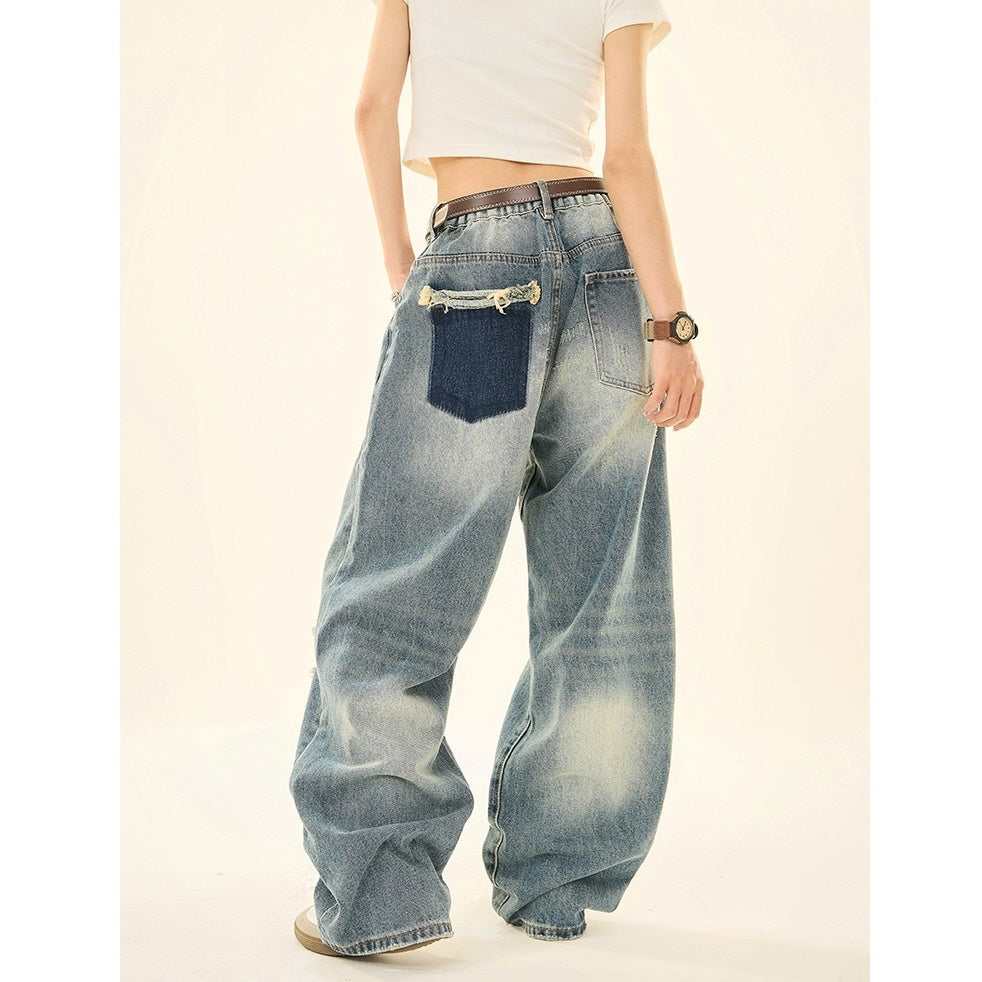 Elasticated Waist Ripped Loose Straight Jeans MW9214