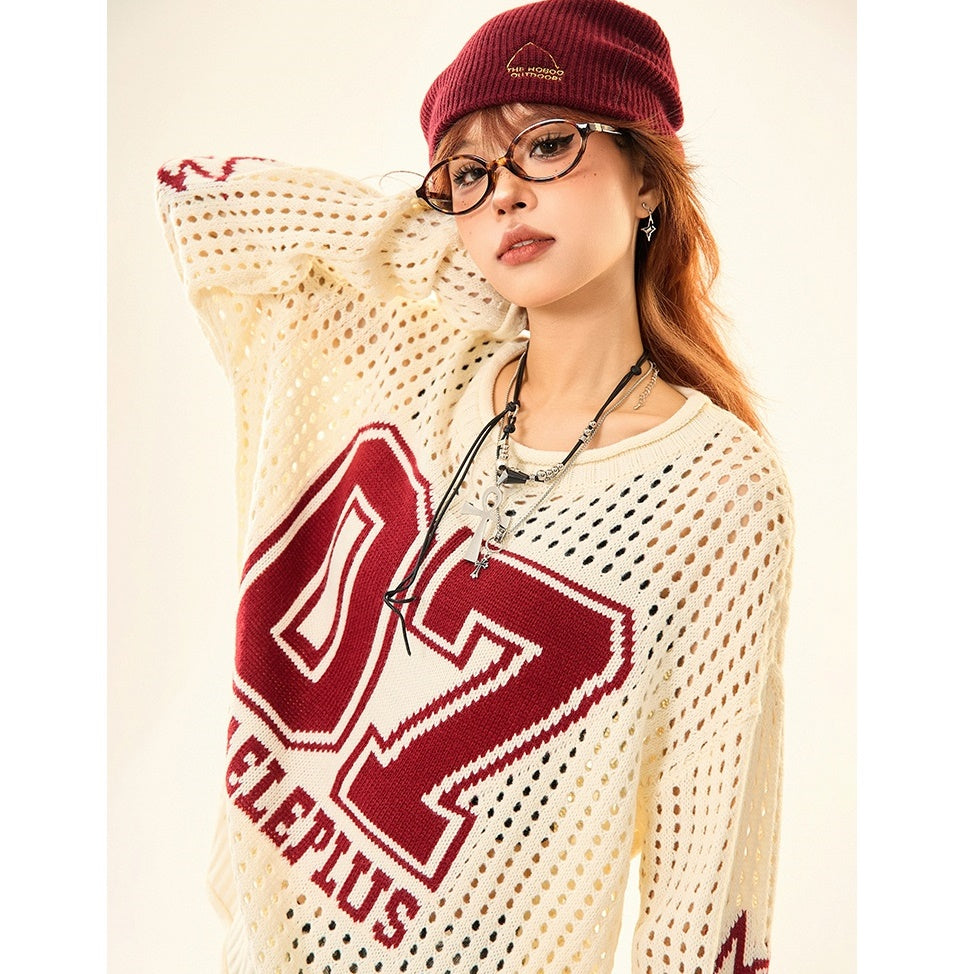 Cut-out Crew Neck Number Sweater MW9520