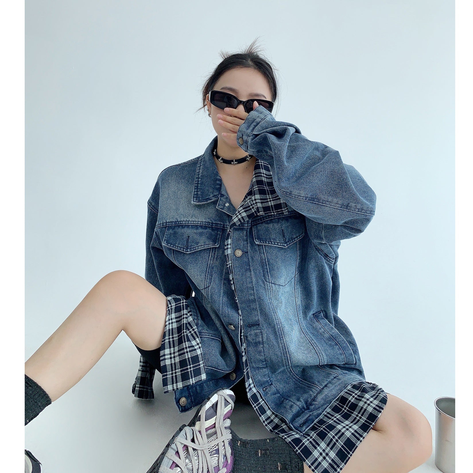 Fake Layered OverSize Denim Jacket MW9448