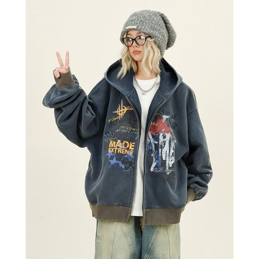 Paint Style Graffiti Sweat Hooded Jacket MW9944