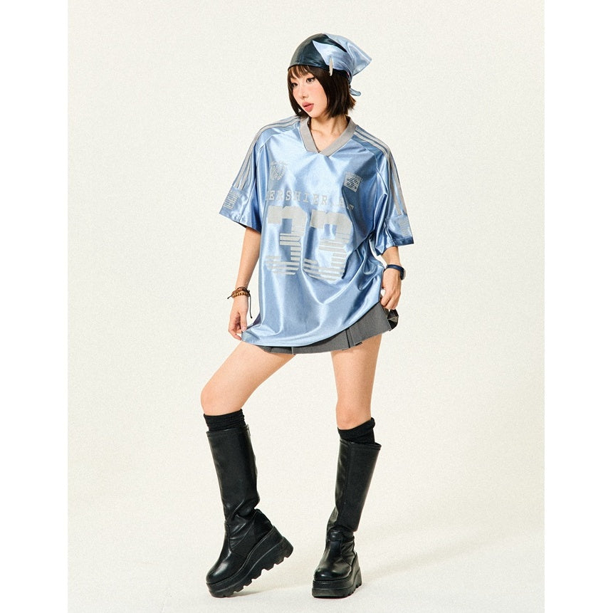 V-neck 33-Letter Sports Style T-shirt MW10104