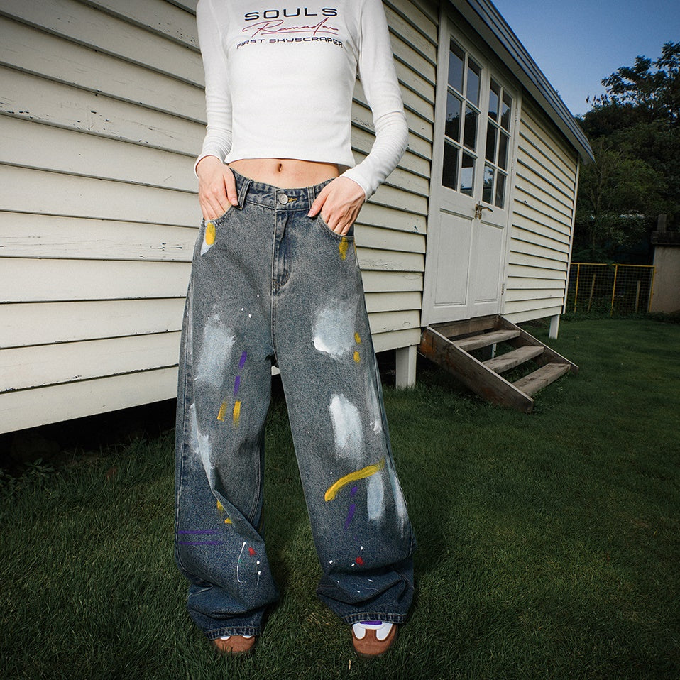 Paint Design Loose Straight Jeans MW9419