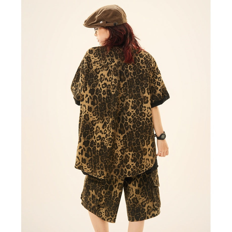 Vintage Leopard Print Short Sleeve Shirt MW9268