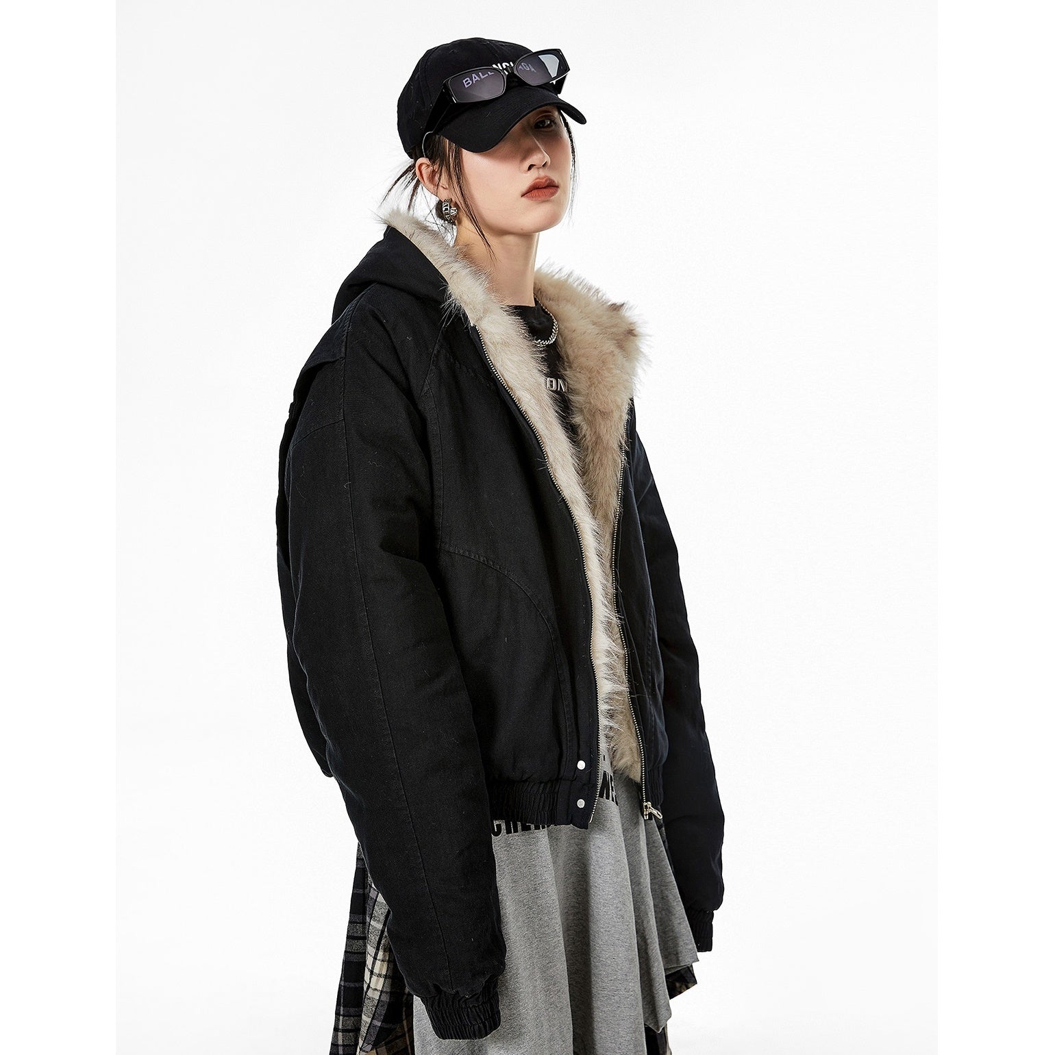 Fur Stitch Loose Hooded Quilting Jacket MW9668