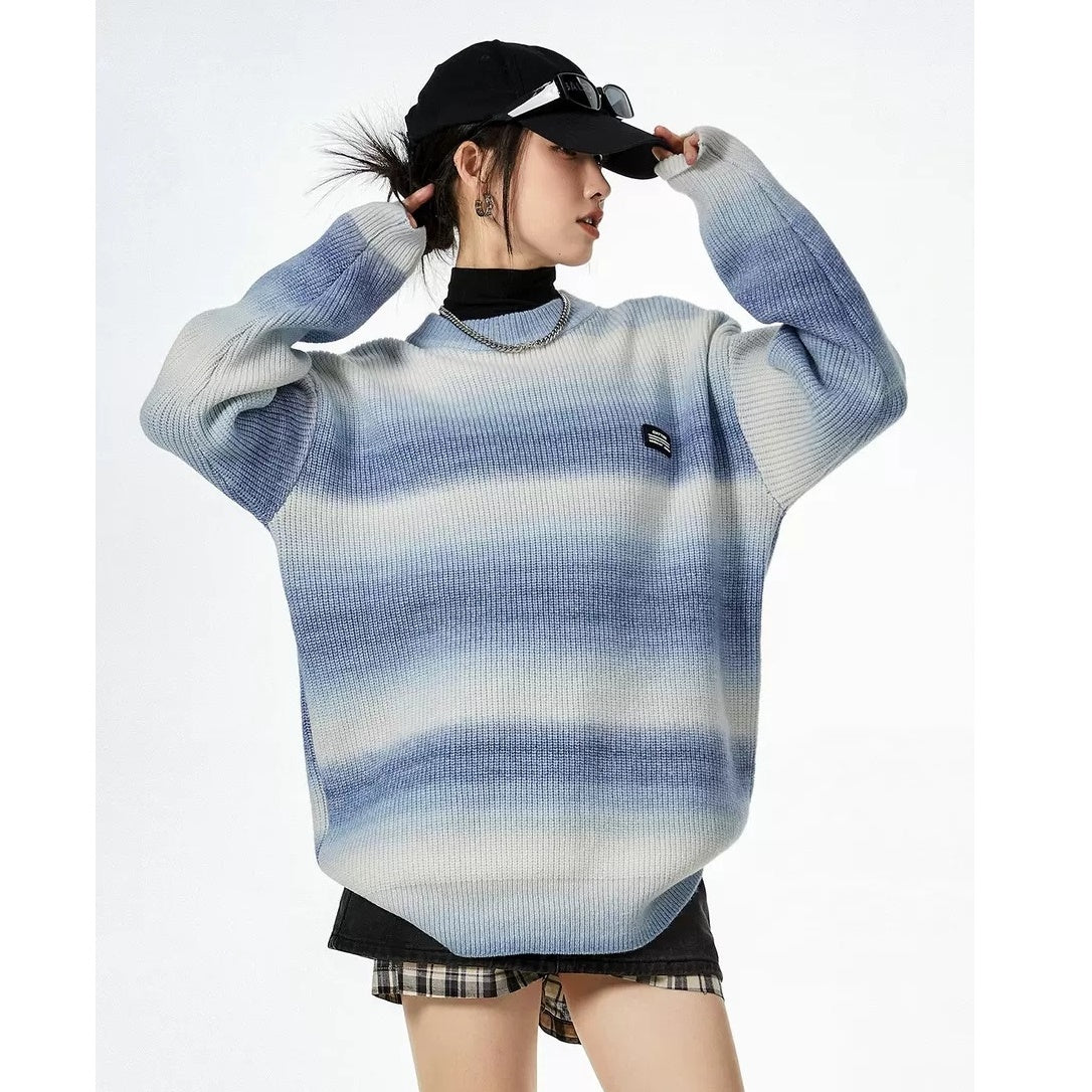 Gradation Border Crew Neck Loose Sweater MW9523