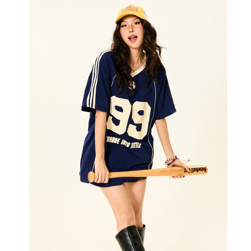 V-Neck Soccer Uniform Style Casual T-Shirt YS7002