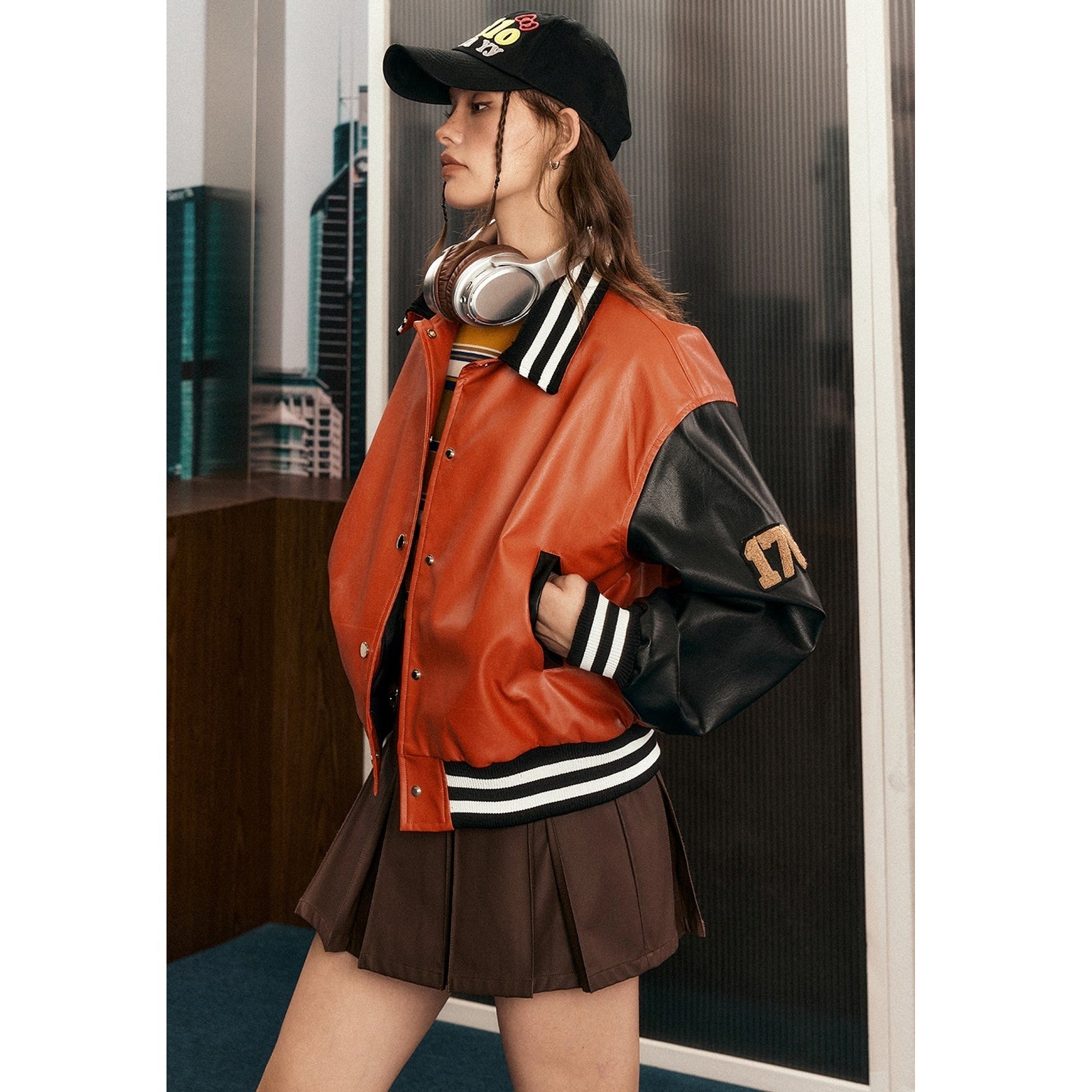 Retro Stitching Contrasting Design PU Leather Jacket EZ169