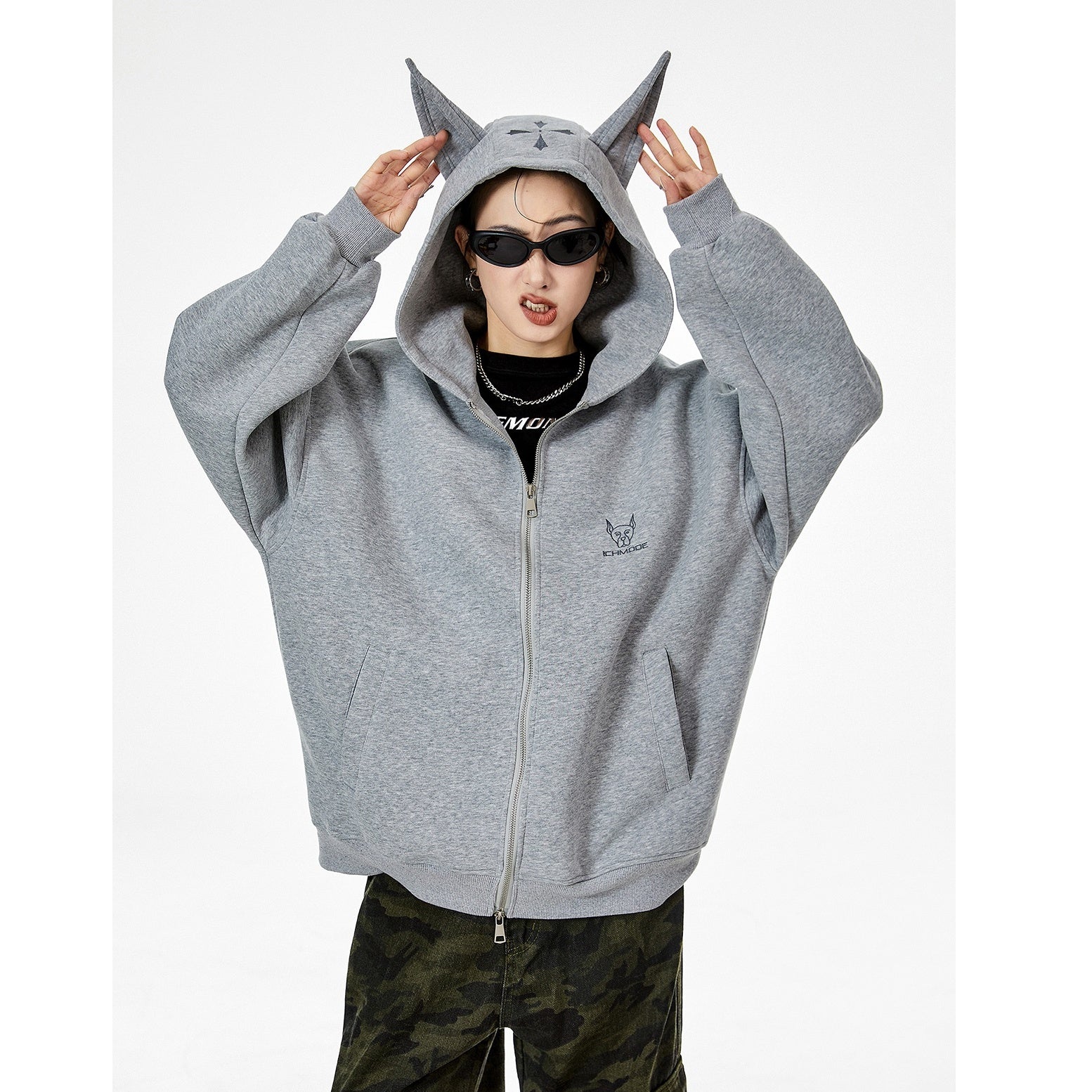 Doberman Ear Hooded ZIP-Up Sweat IC9004