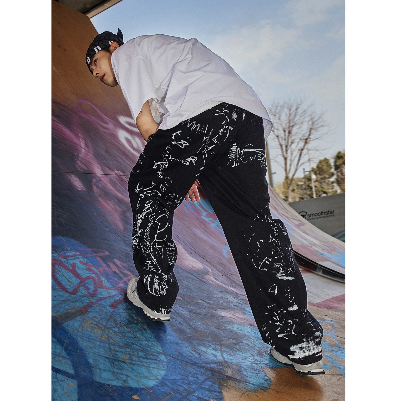 Street Graffiti Print Loose Straight Jeans ND1007