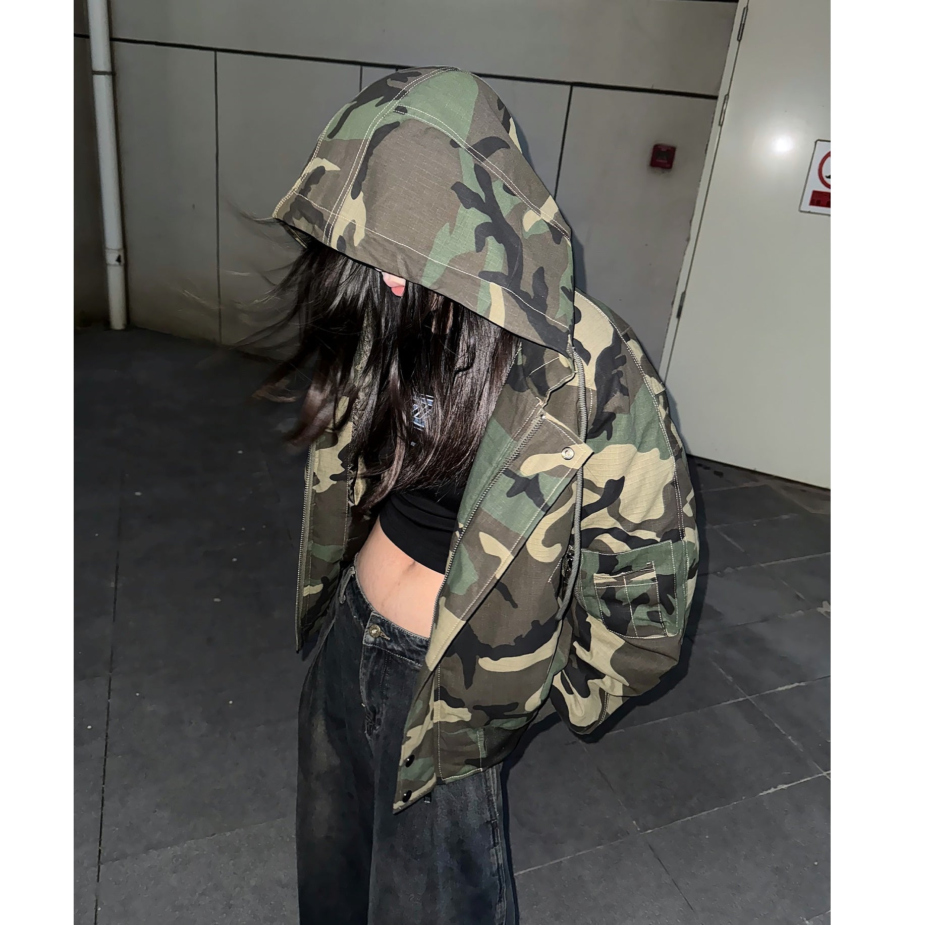 Camouflage Hooded Padded Zip-up Jacket MW9662