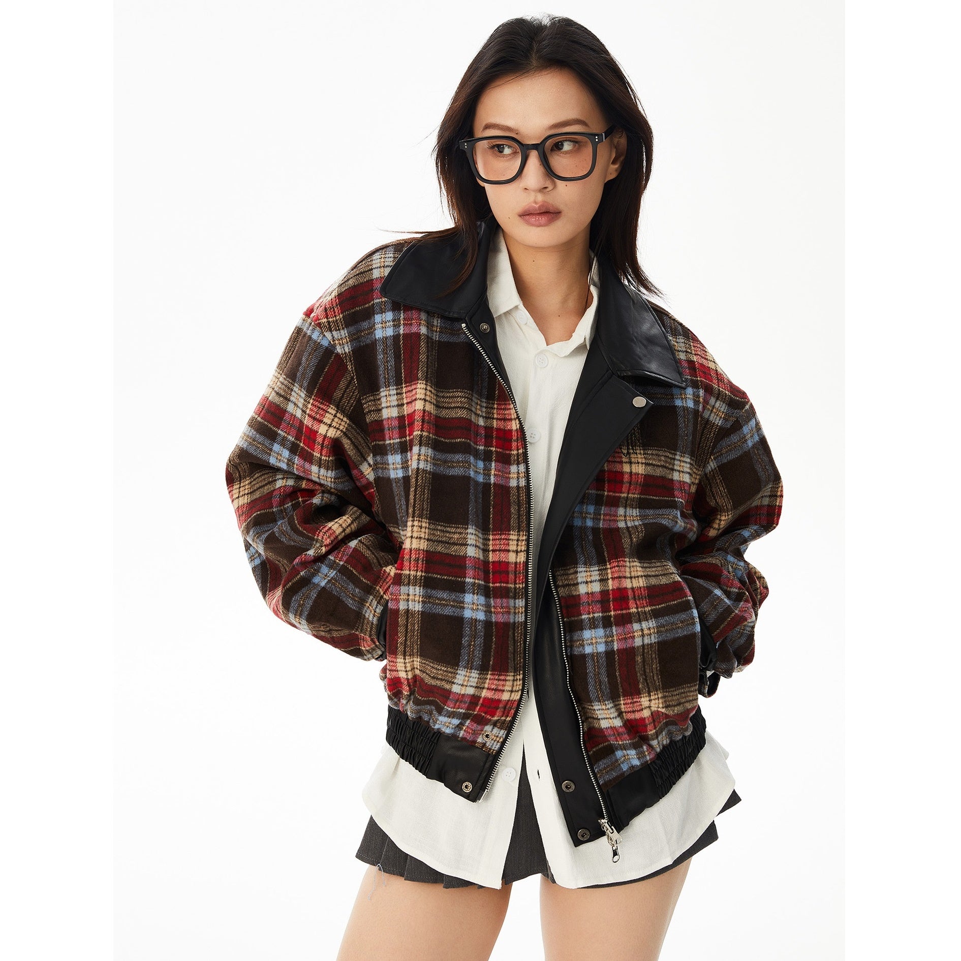 Retro Plaid Reversible Leather Jacket MW9627