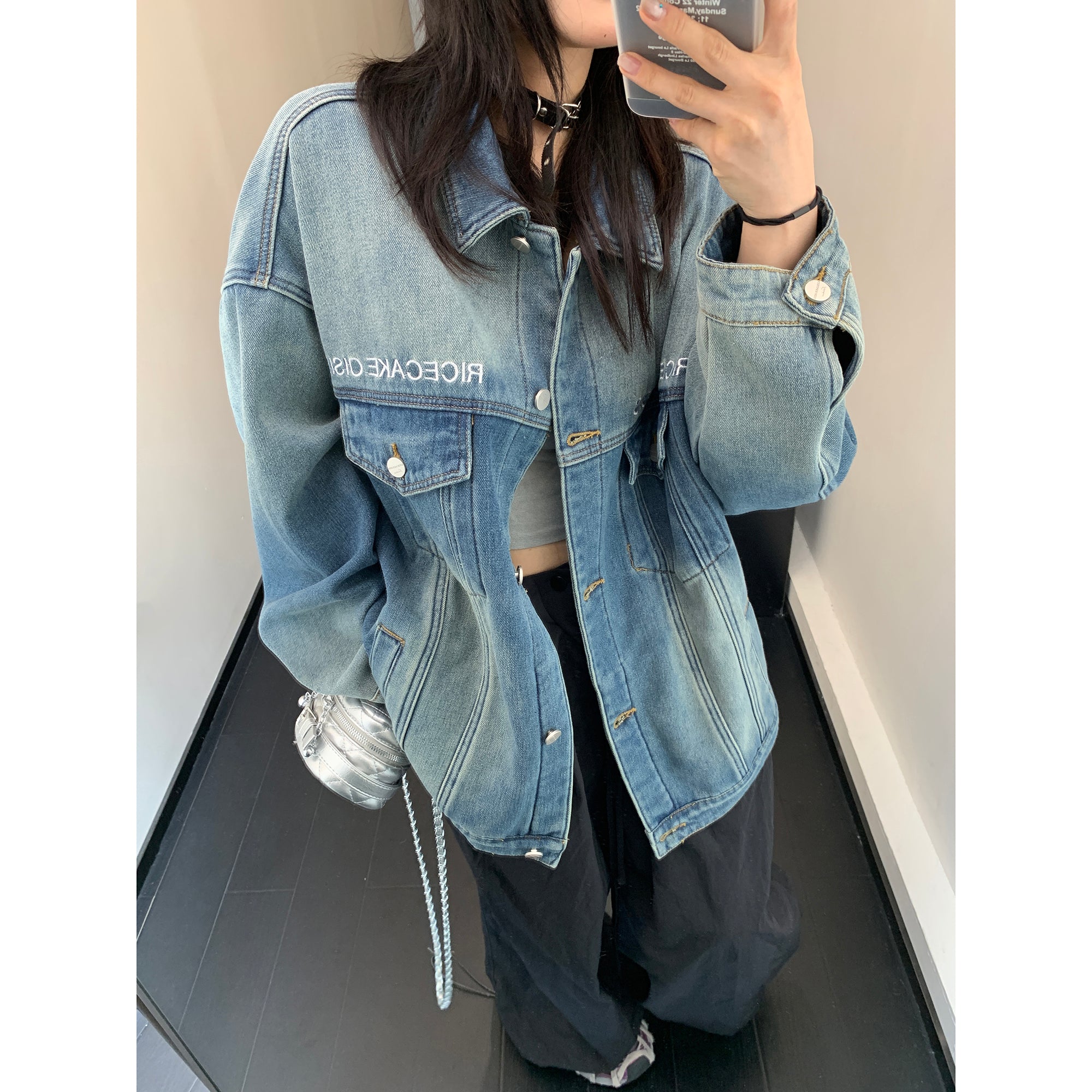 Embroidered Wash Loose Denim Jacket MW9513