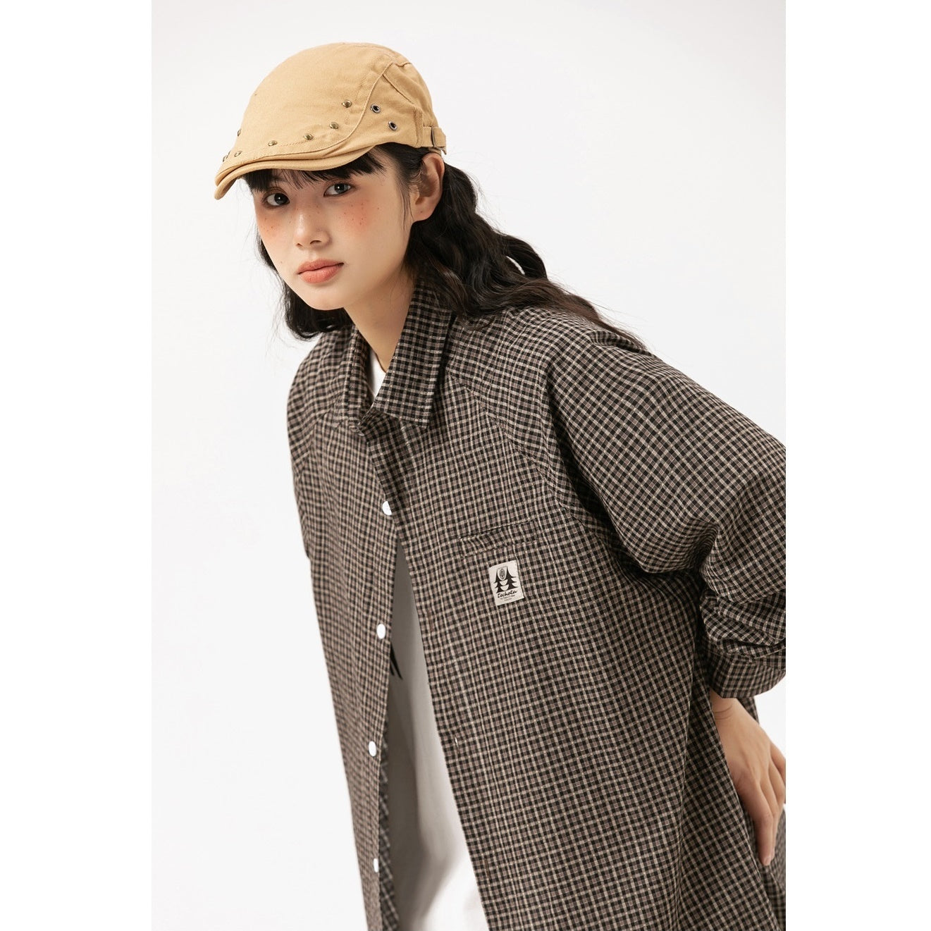 Plaid Raglan Sleeve Loose Shirt MW9585