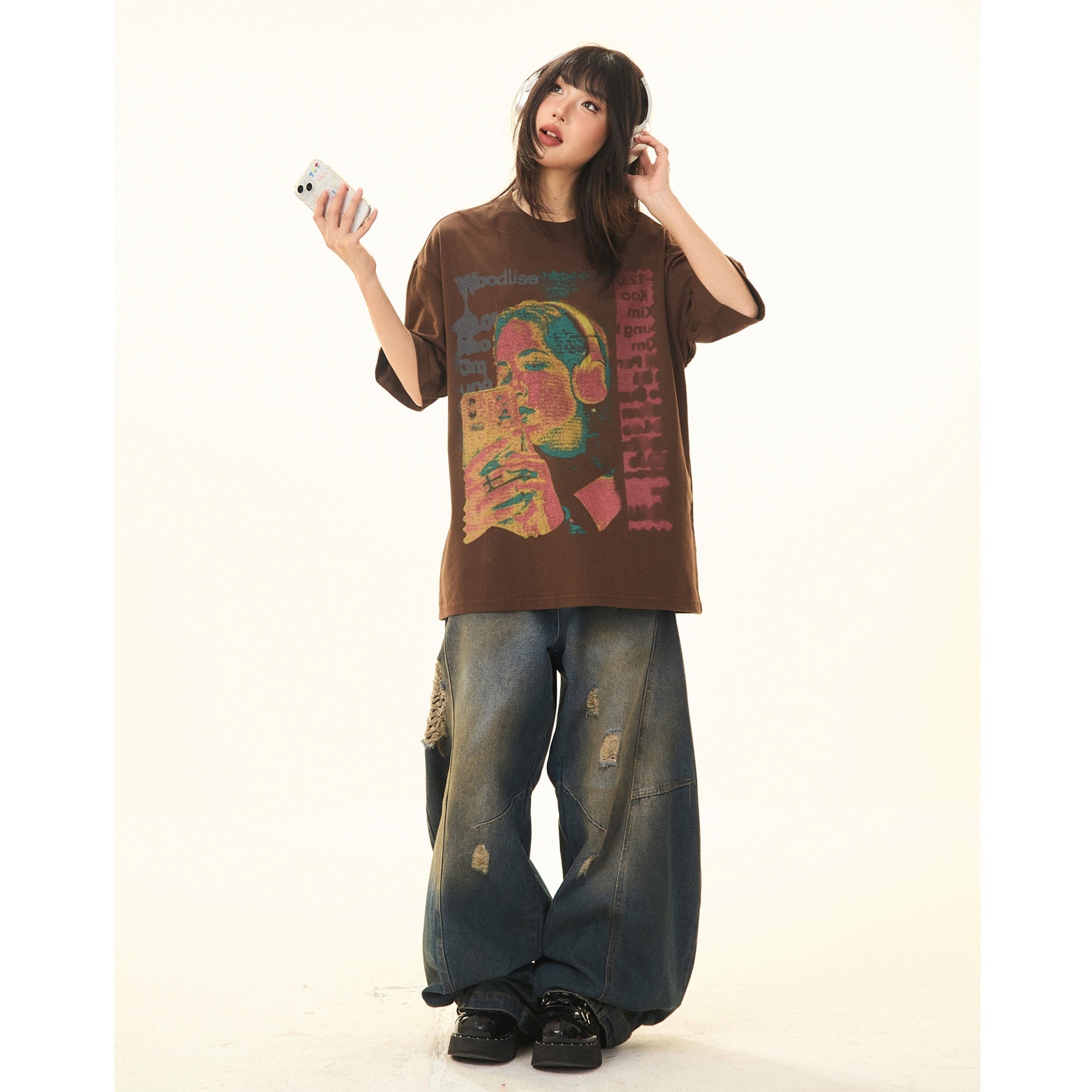 Vintage Character Print Loose T-Shirt MW9284