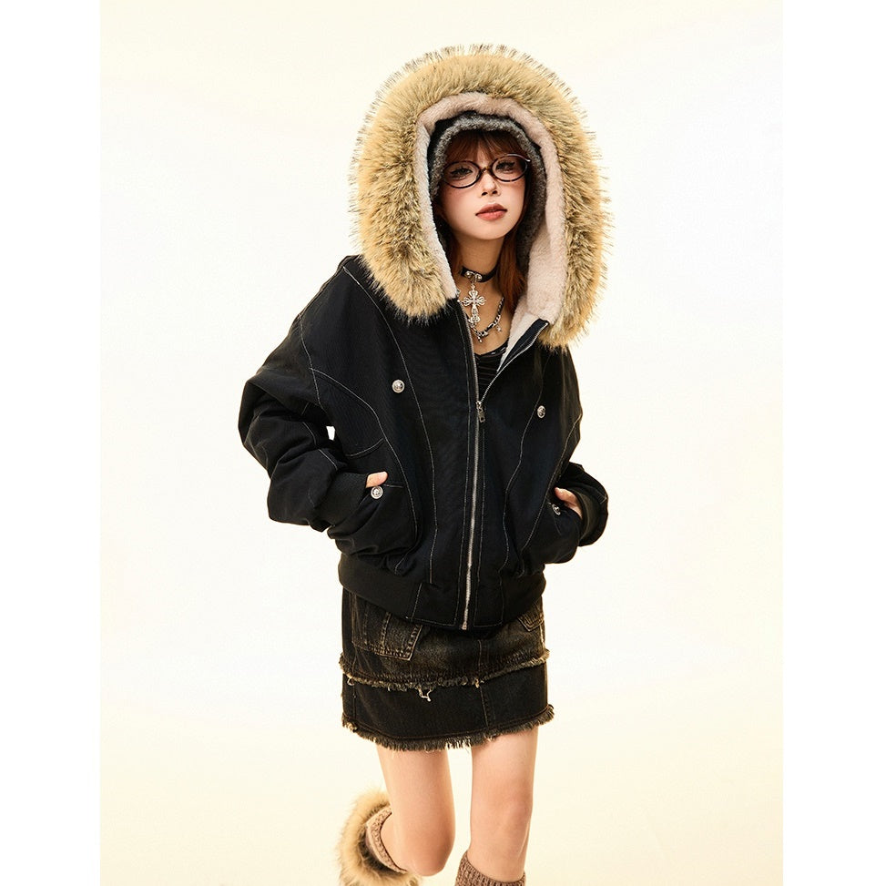 Fur Collar Work Style Hooded Blouson MW9807