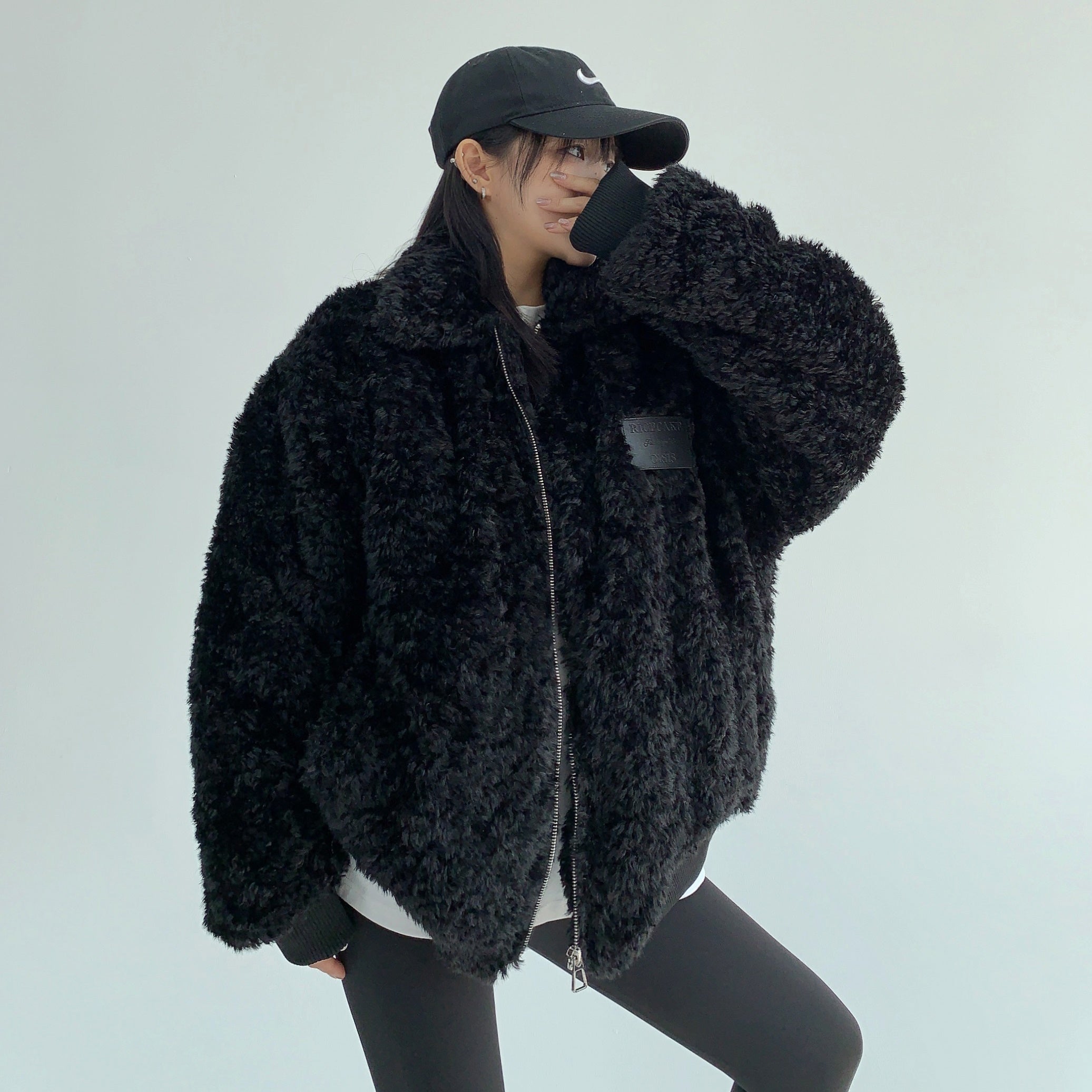 Imitation Fur Quilting Zipper Jacket MW9598