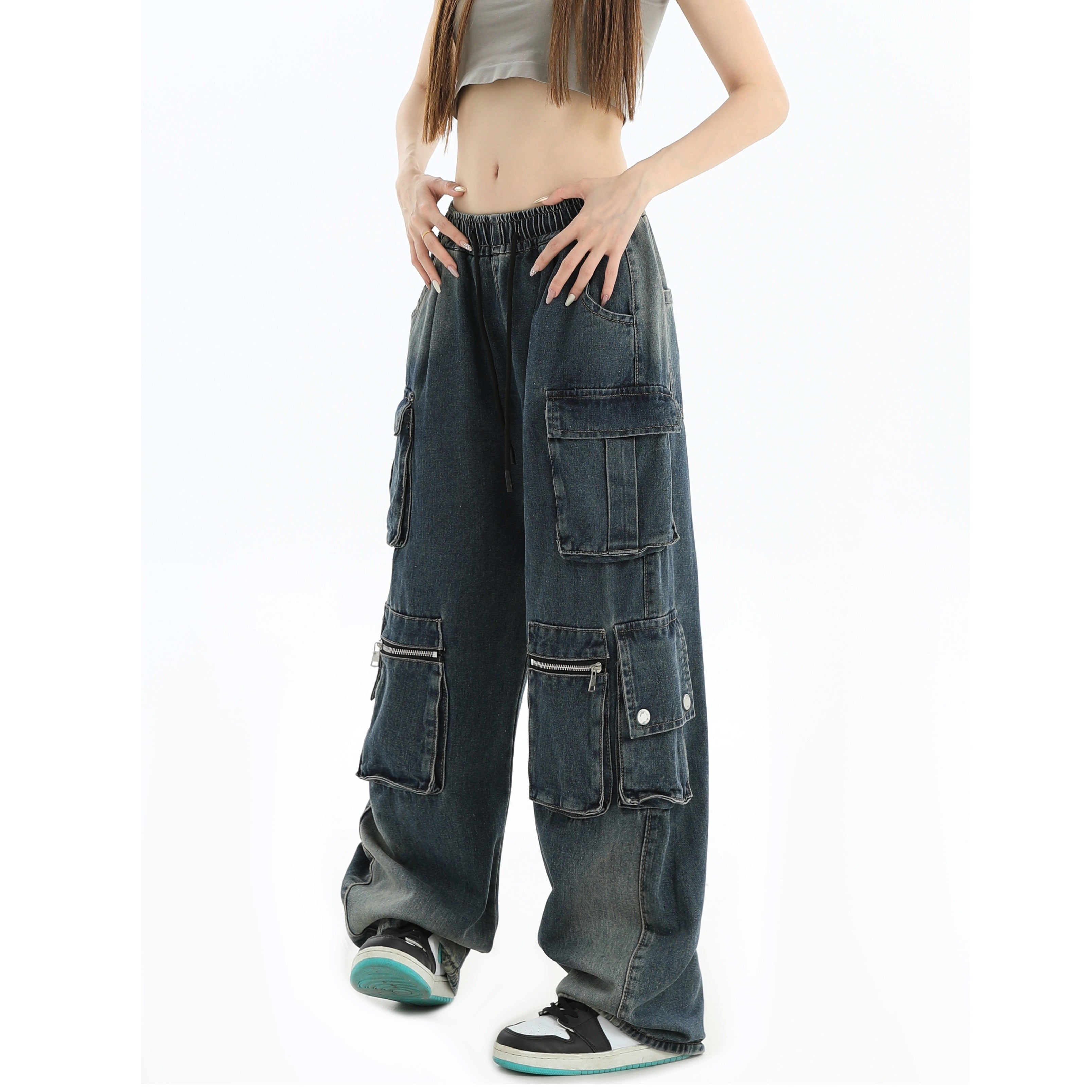 Gradient Wash Wide-Leg Cargo Jeans IN7014