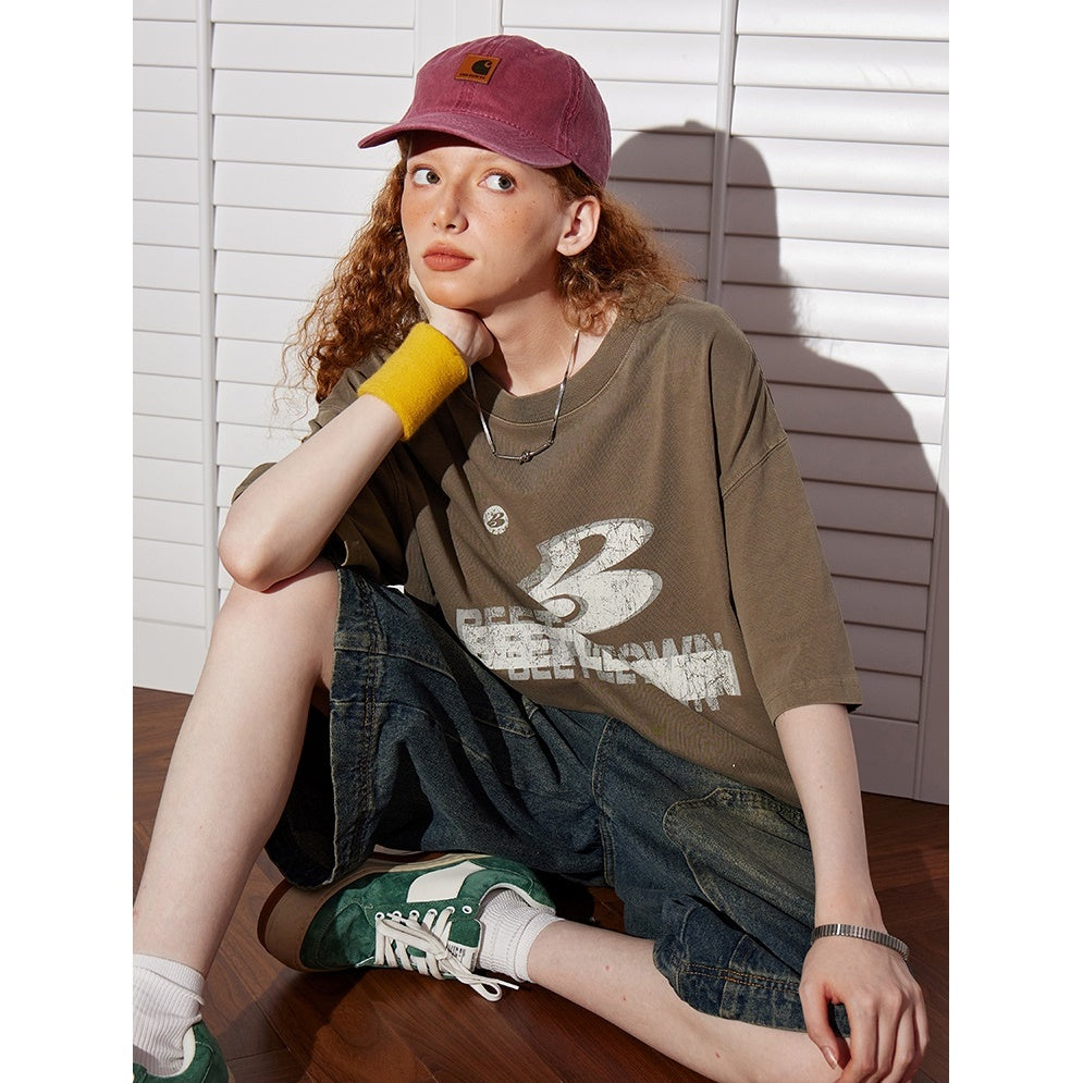 Washed Distressed Printed Oversize T-Shirt BT7010