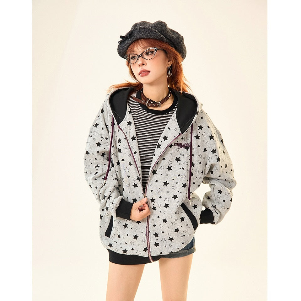 Star Full Print Zip Hooded Parka MW9531